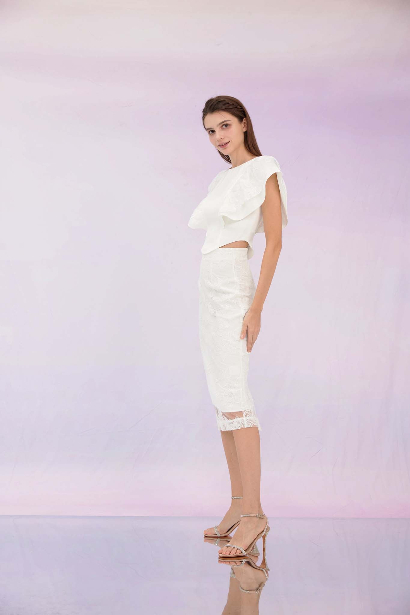 Ancelote White Lace Pencil Skirt