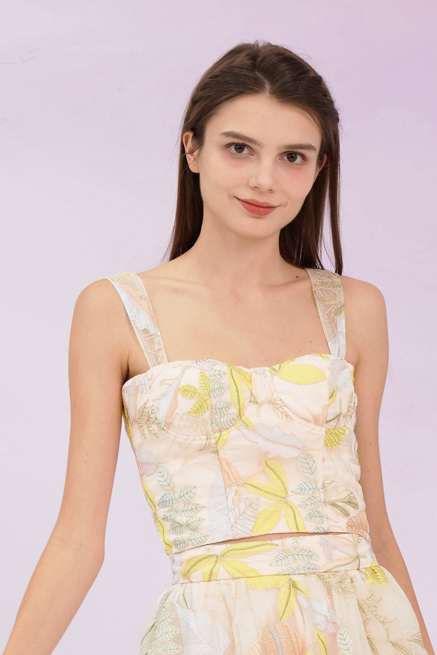 Gabi Pink Emb Mesh Bustier Top
