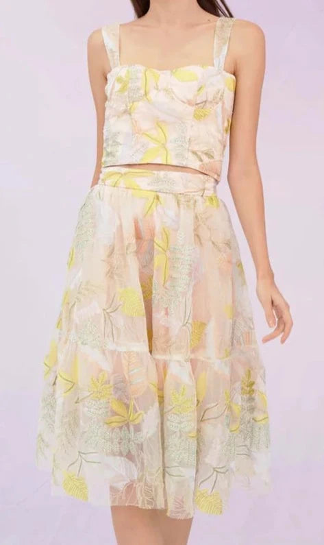 Gabi Pink Emb Mesh Skirt