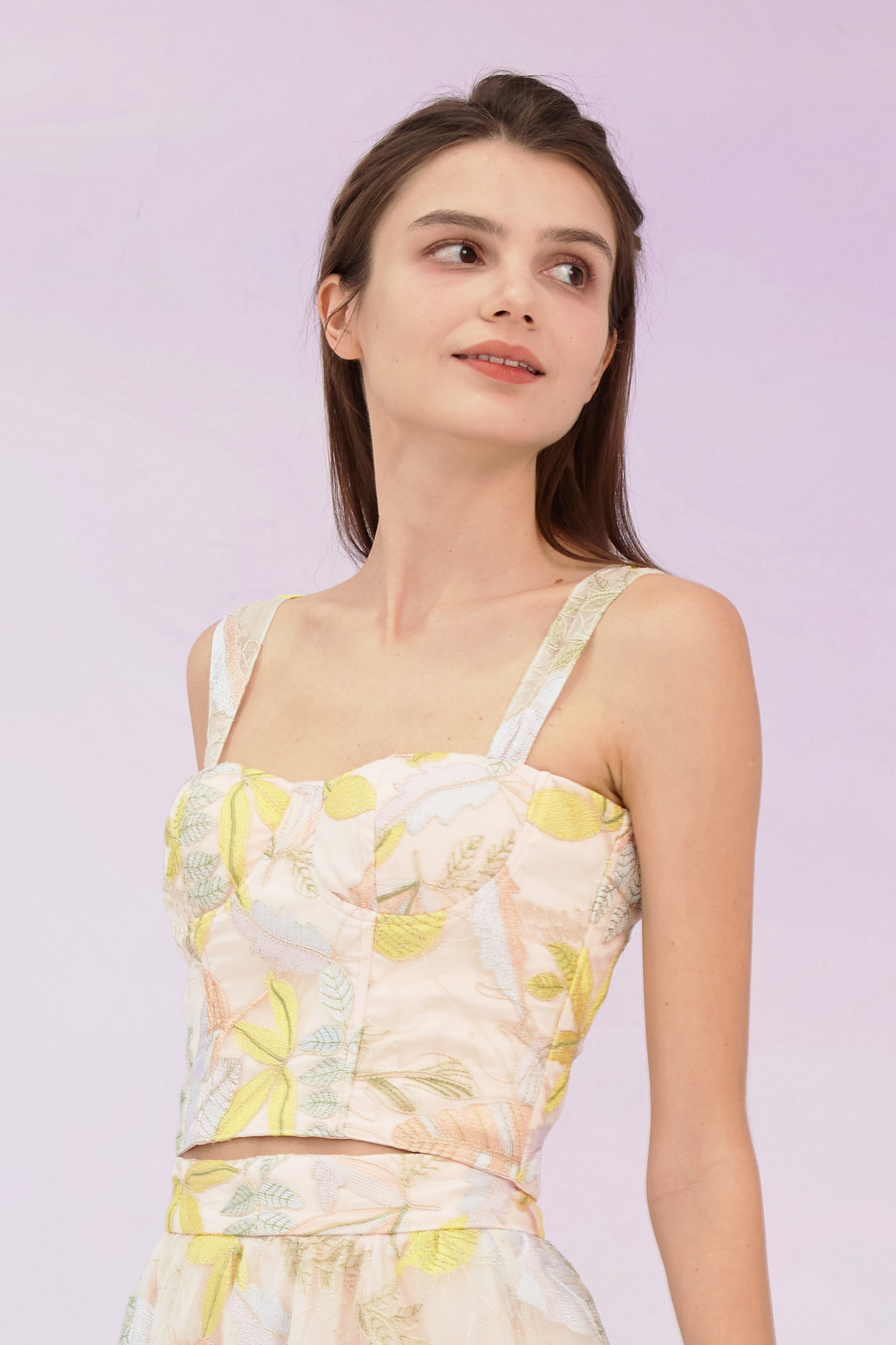 Gabi Pink Emb Mesh Bustier Top