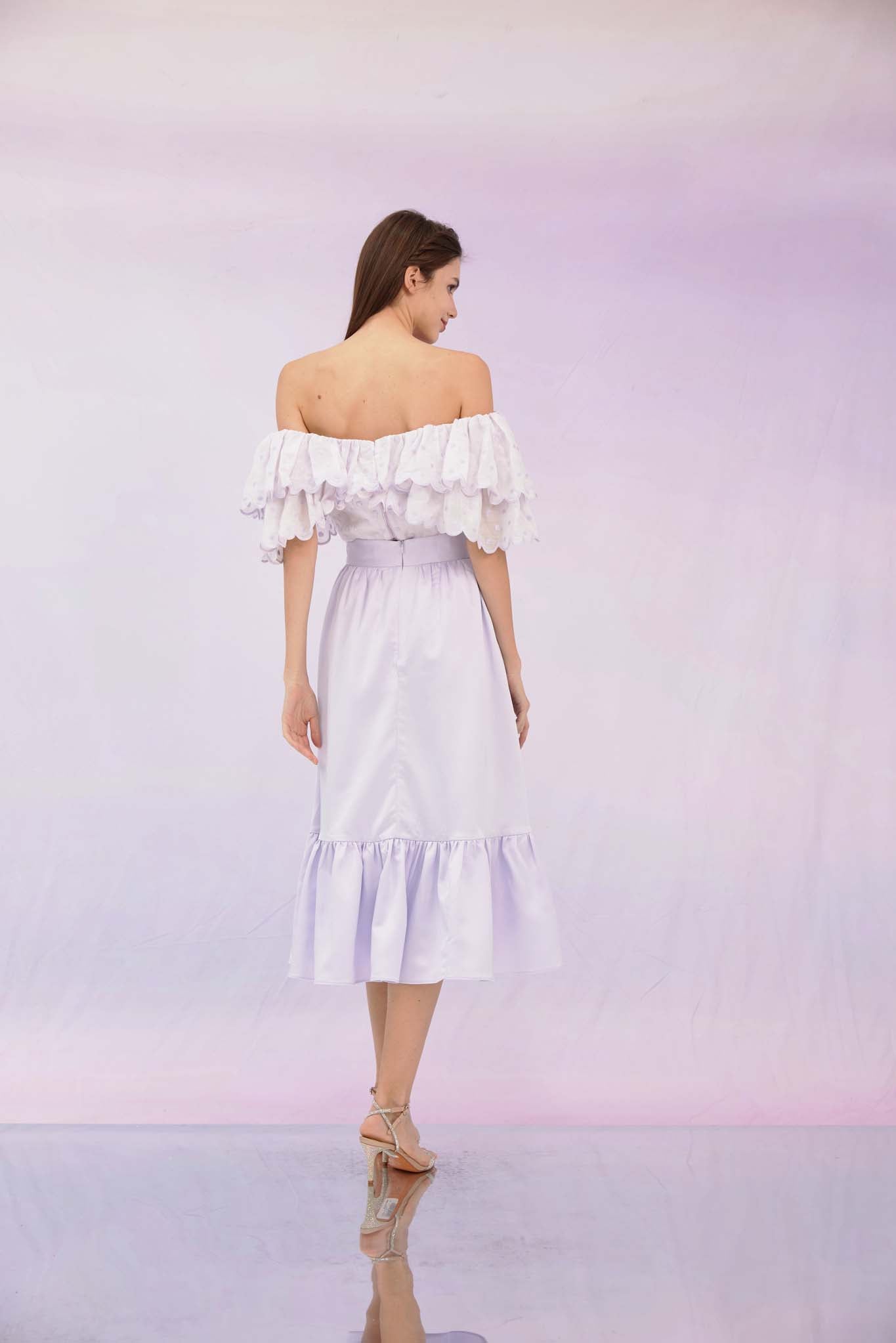 Glenda Lilac Ruffle Midi Skirt