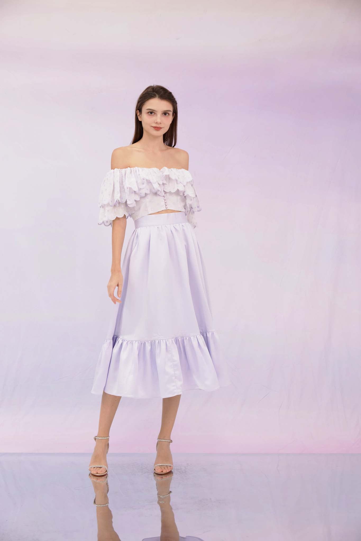Glenda Lilac Ruffle Midi Skirt