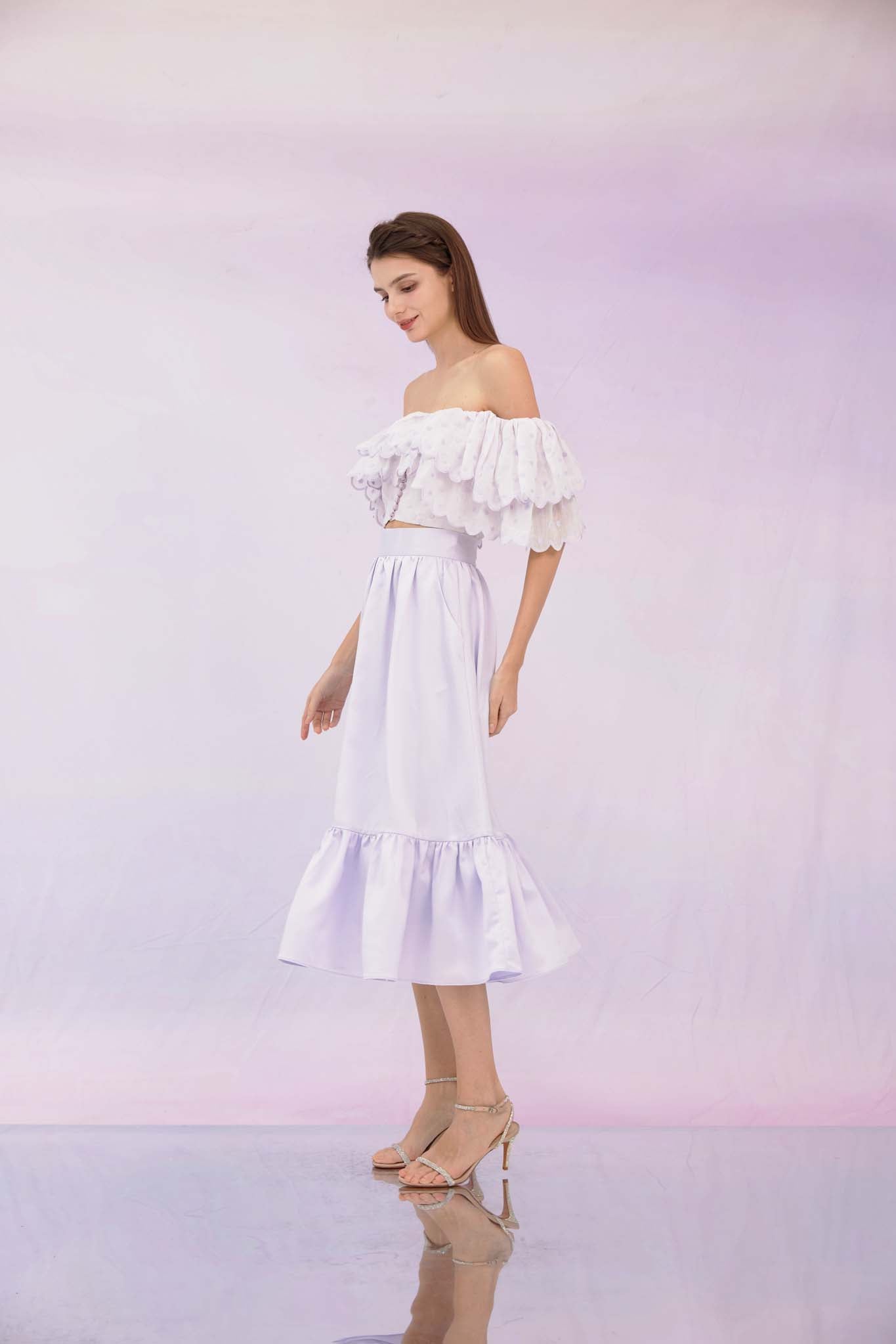Glenda Lilac Ruffle Midi Skirt