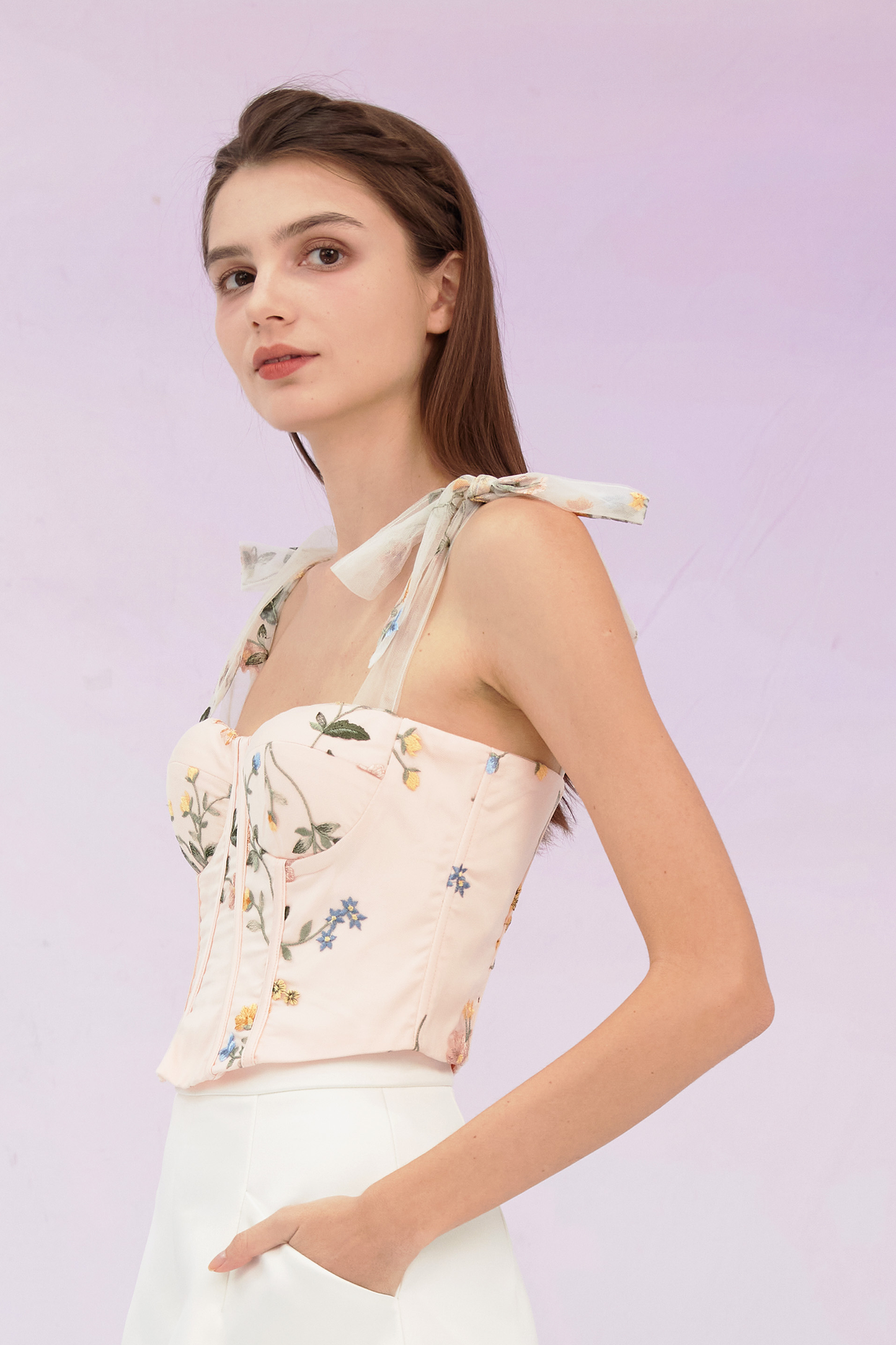 Grainne Pastel Pink Flower Tulle Top