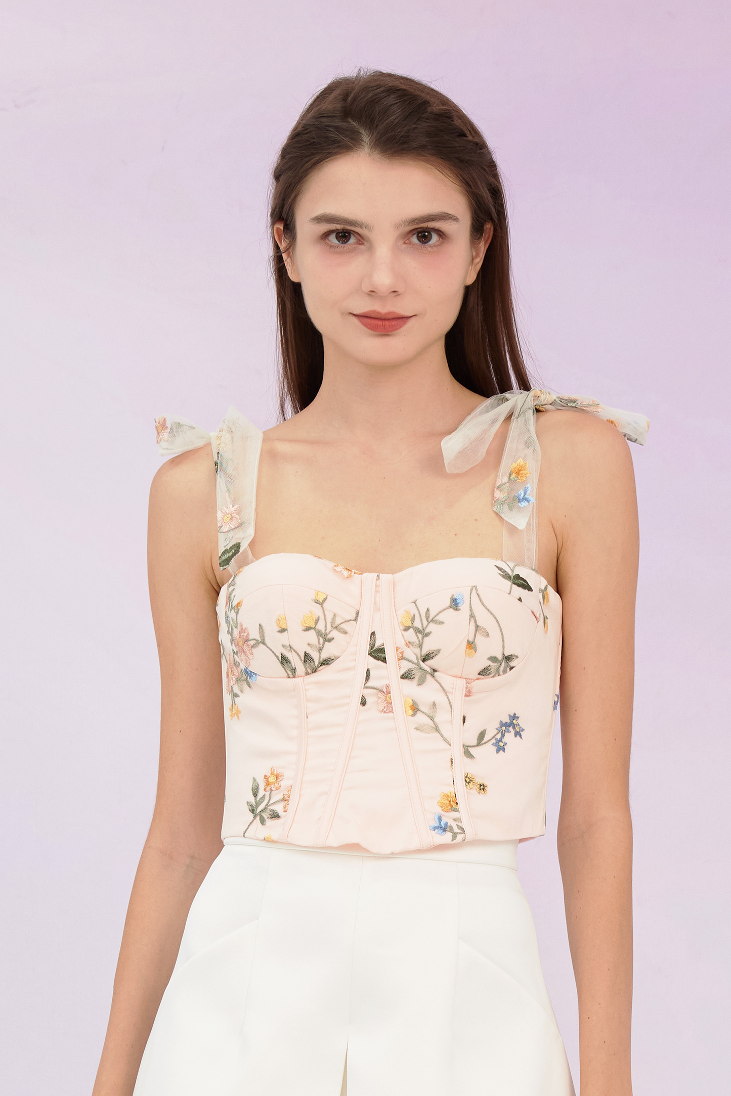 Grainne Pastel Pink Flower Tulle Top