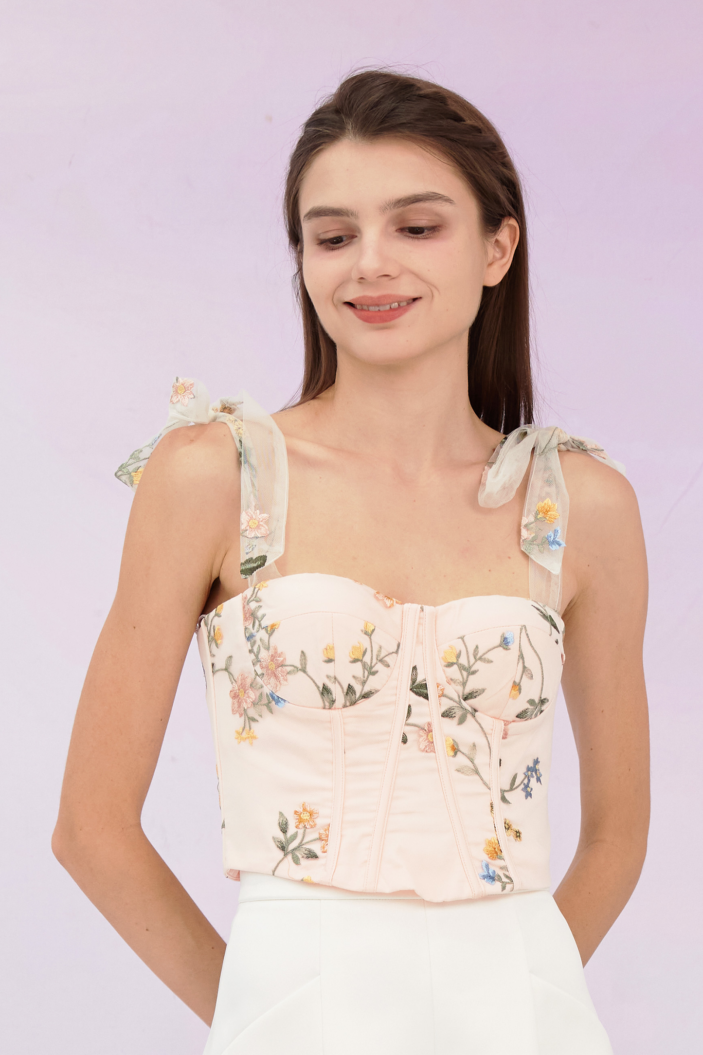 Grainne Pastel Pink Flower Tulle Top
