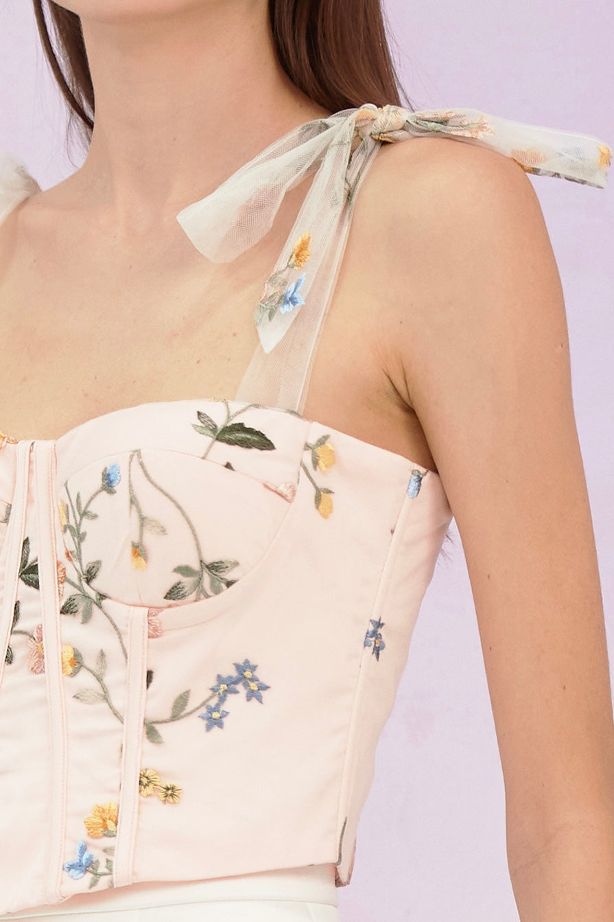 Grainne Pastel Pink Flower Tulle Top