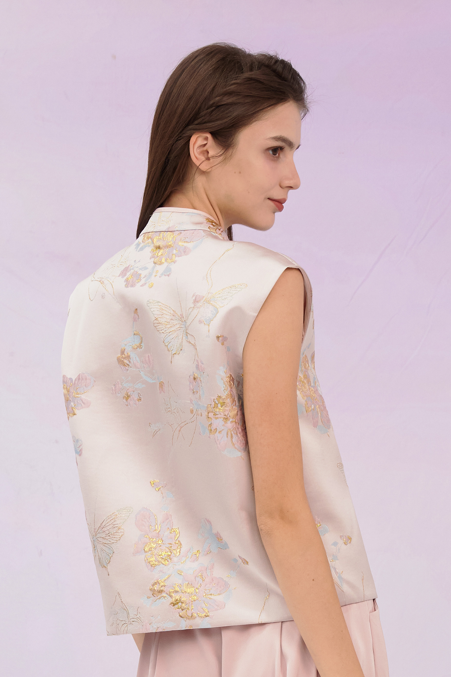 Ginelle Pink Mandarin Collar Top