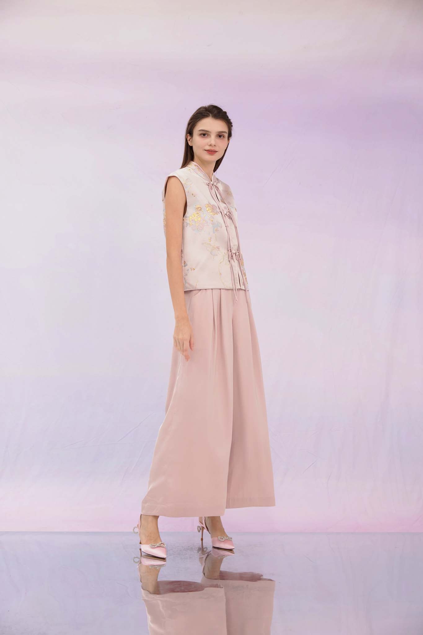 Ginelle Pink Mandarin Collar Top