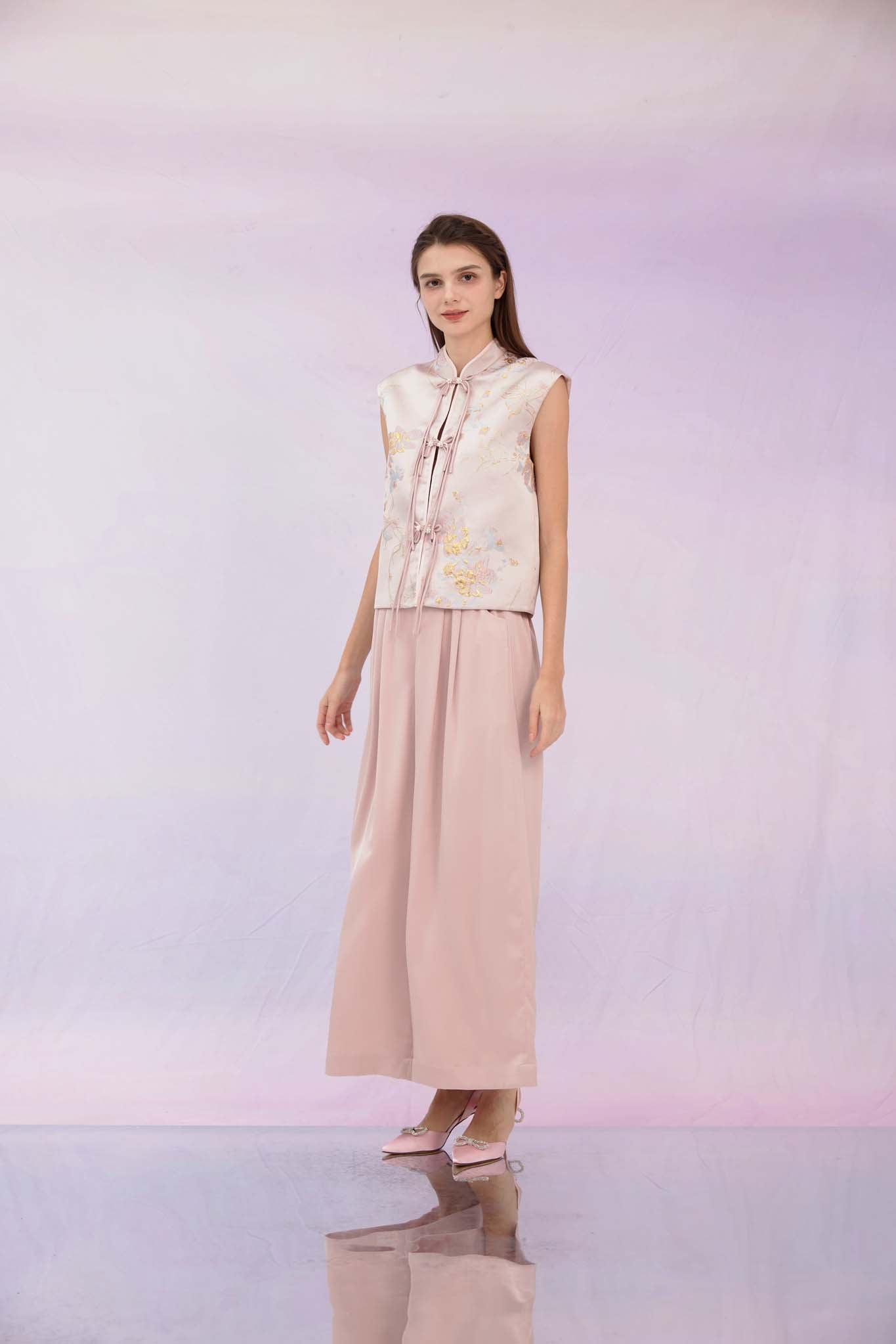 Ginelle Dusty Pink Sateen Wide Pants