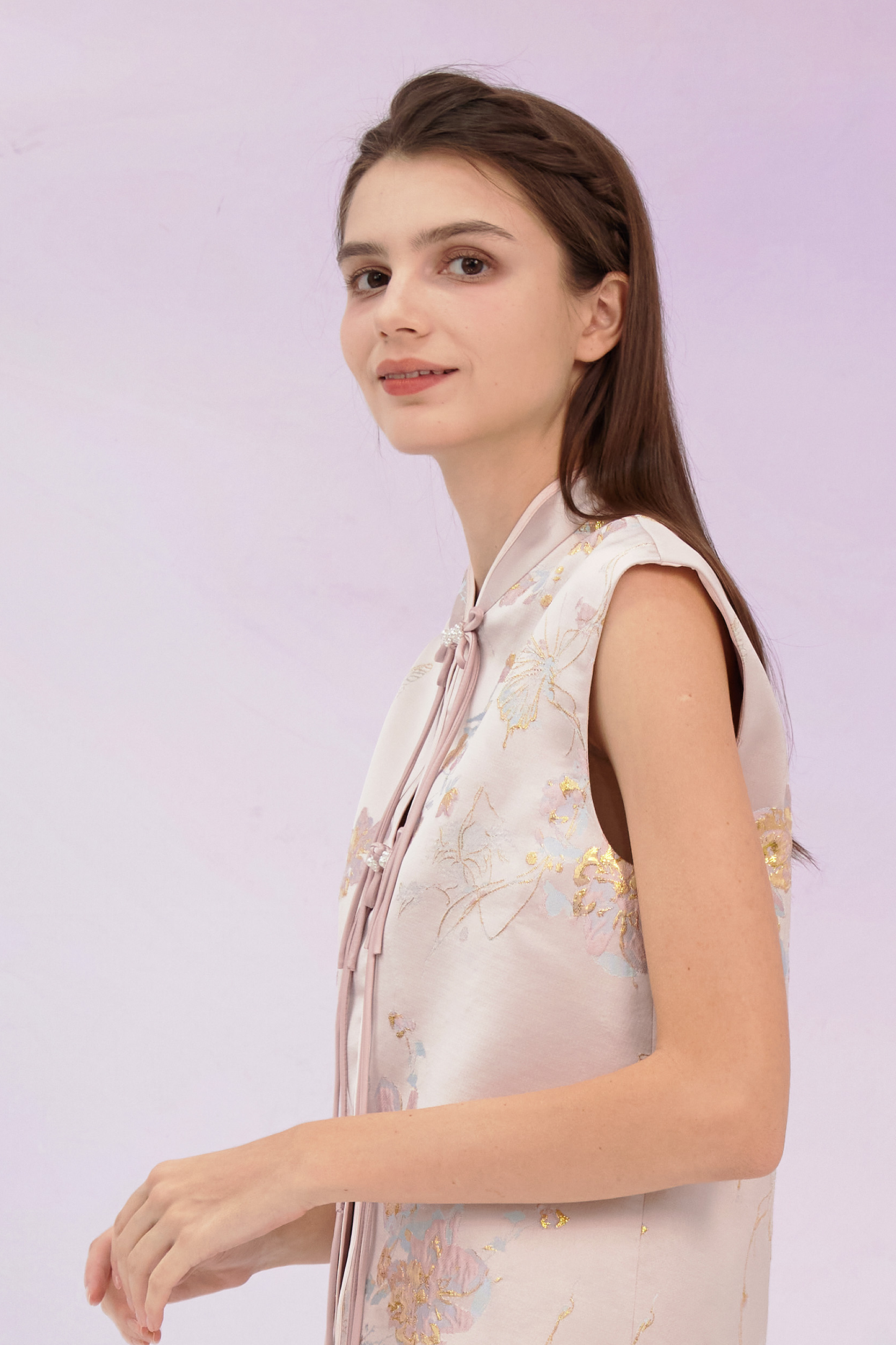 Ginelle Pink Mandarin Collar Top
