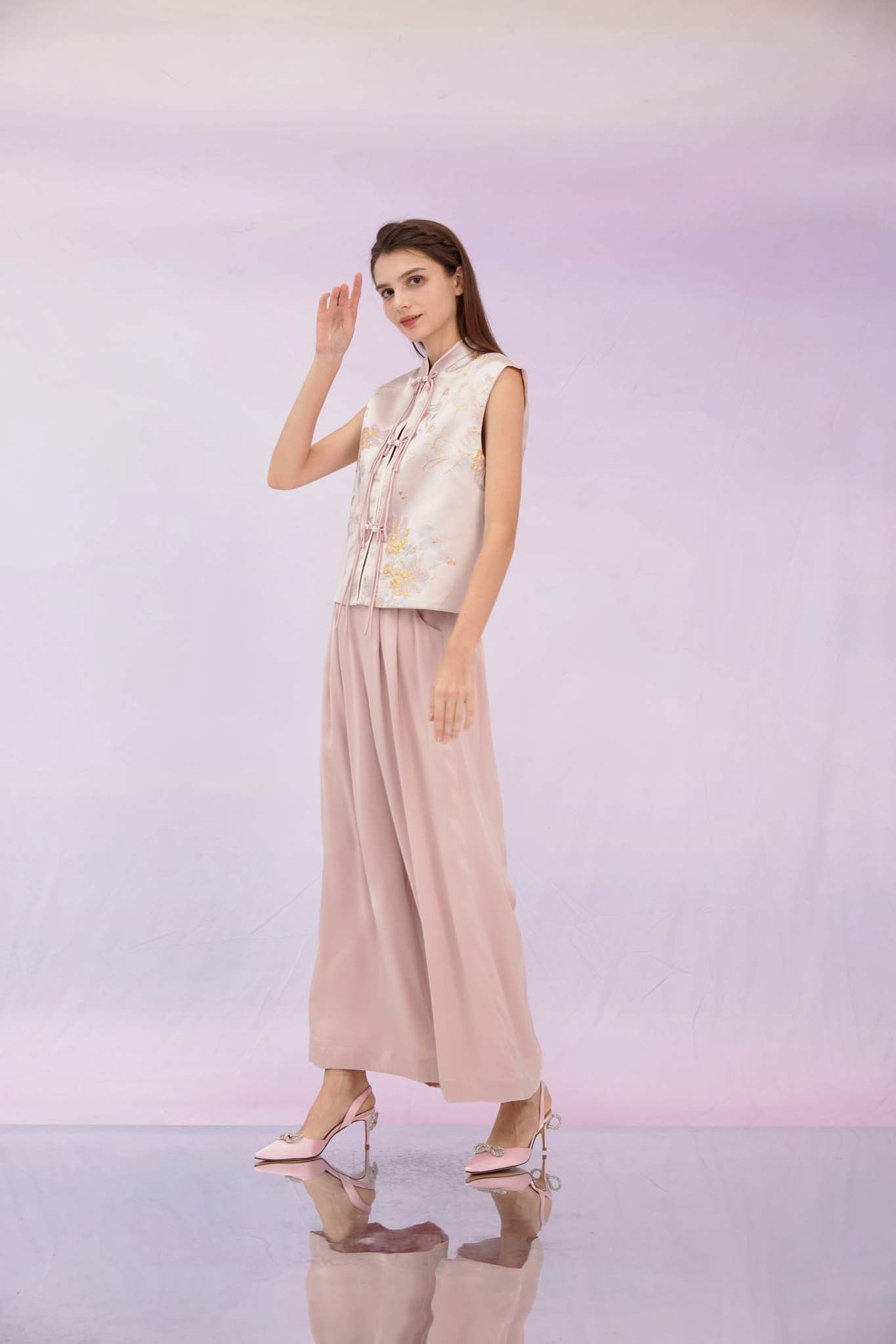 Ginelle Dusty Pink Sateen Wide Pants