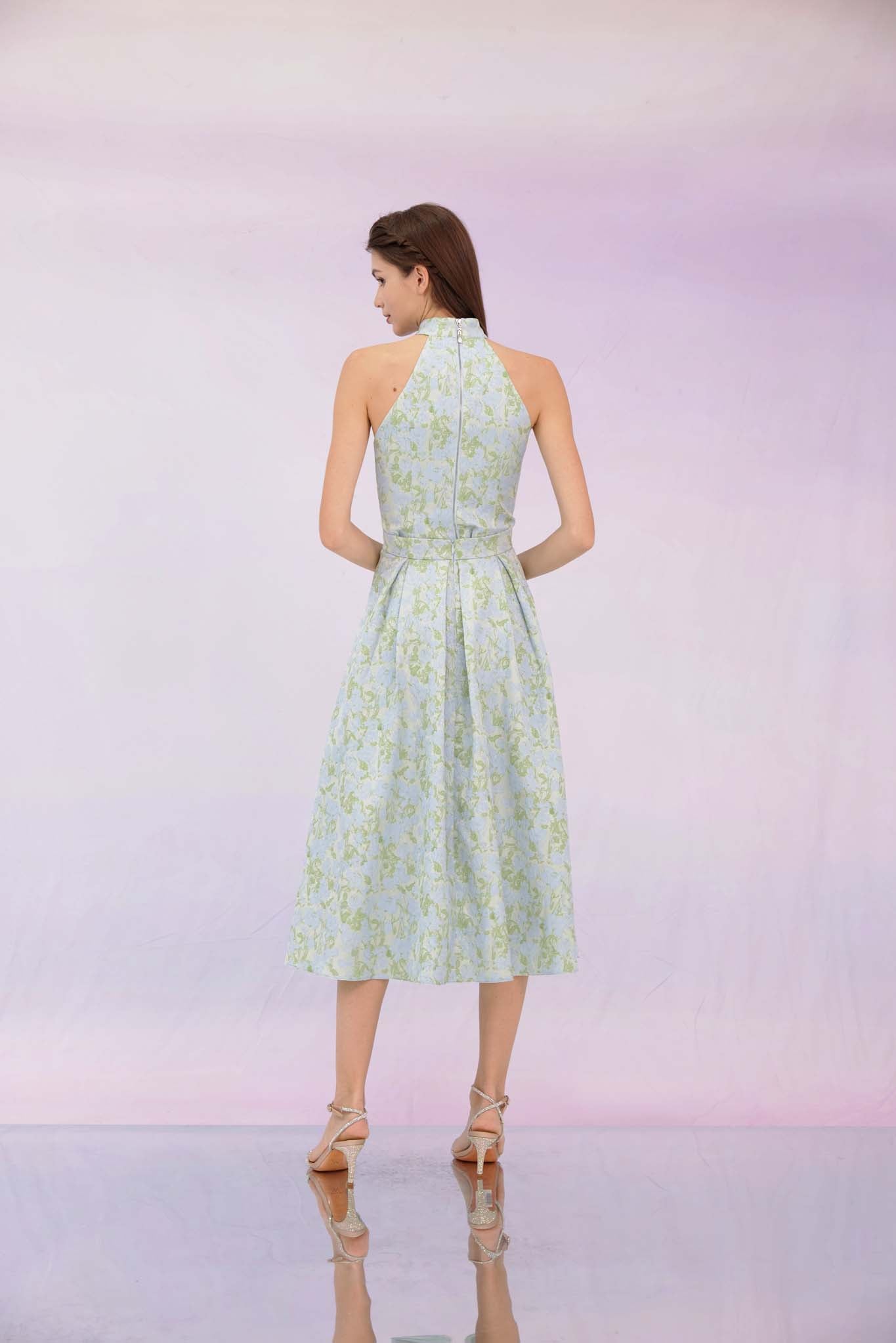 Gizella Green Jacquard Pleated Skirt