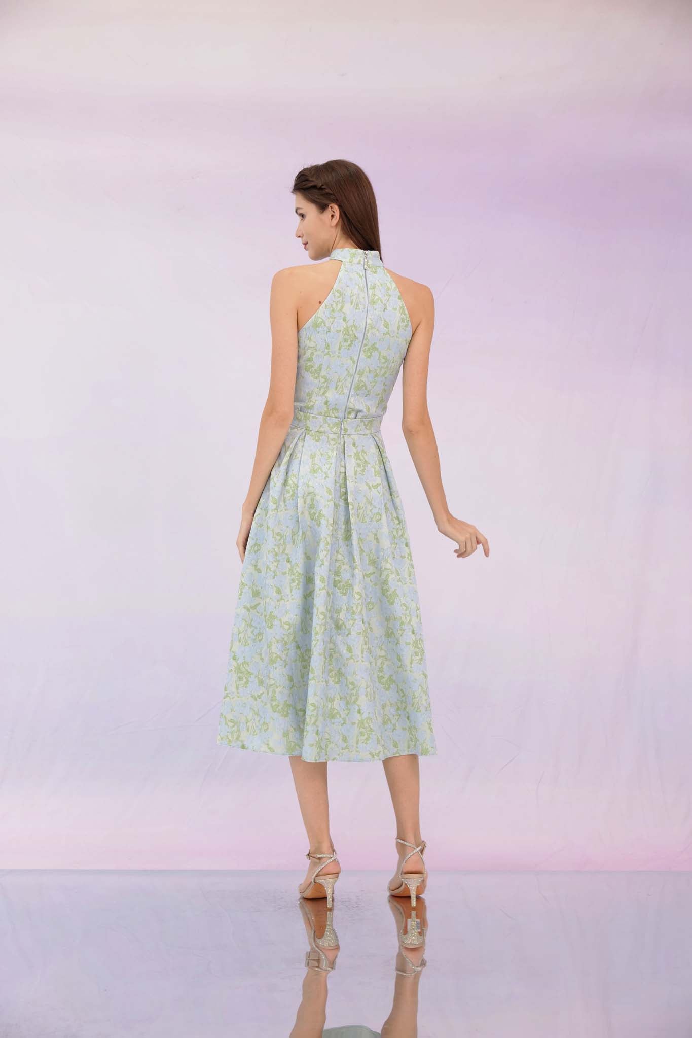 Gizella Green Jacquard Pleated Skirt