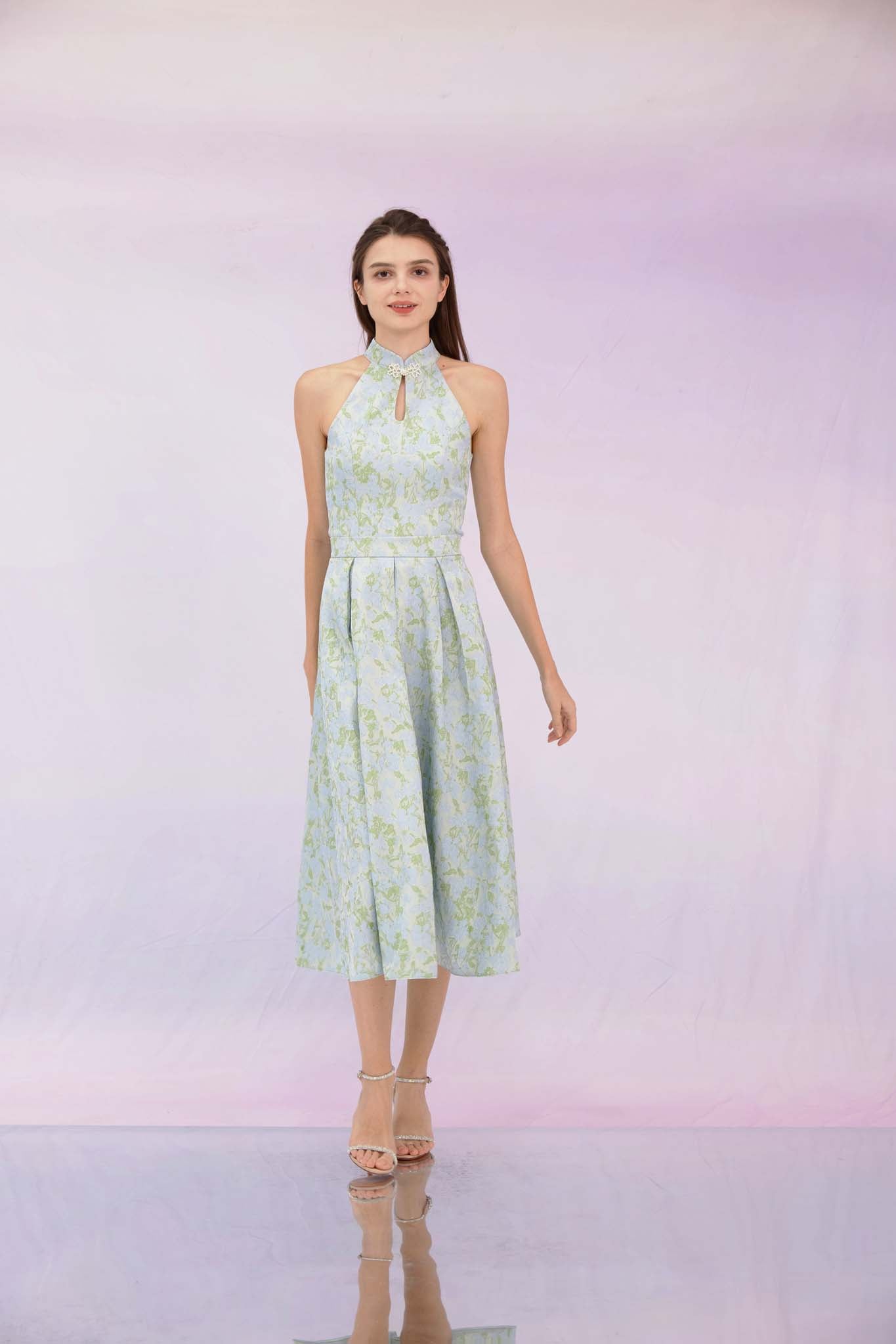 Gizella Green Jacquard Pleated Skirt