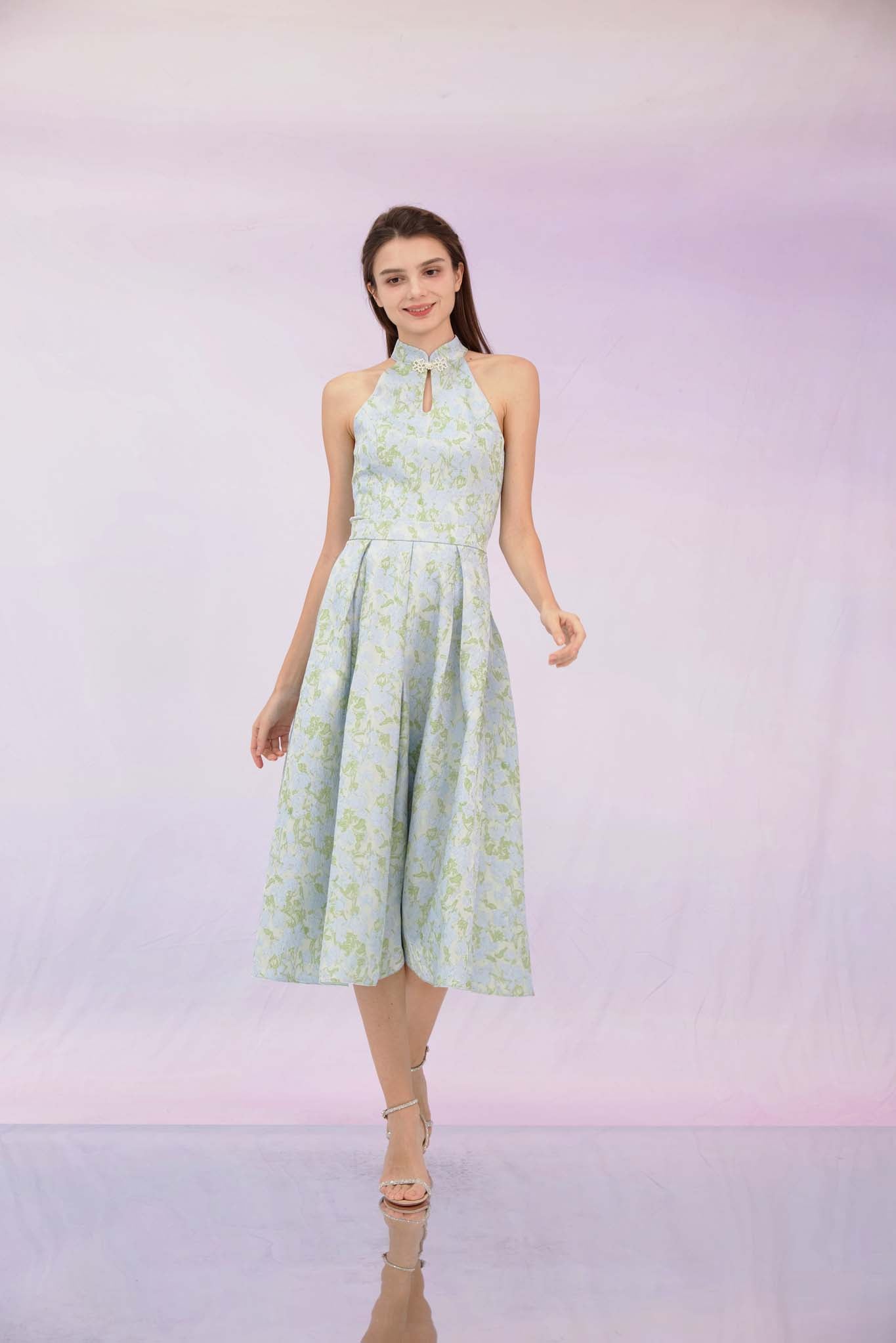 Gizella Green Jacquard Pleated Skirt