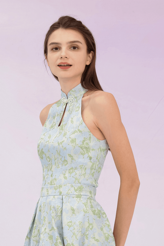 Gizella Green Jacquard Halter Top - Nimisski