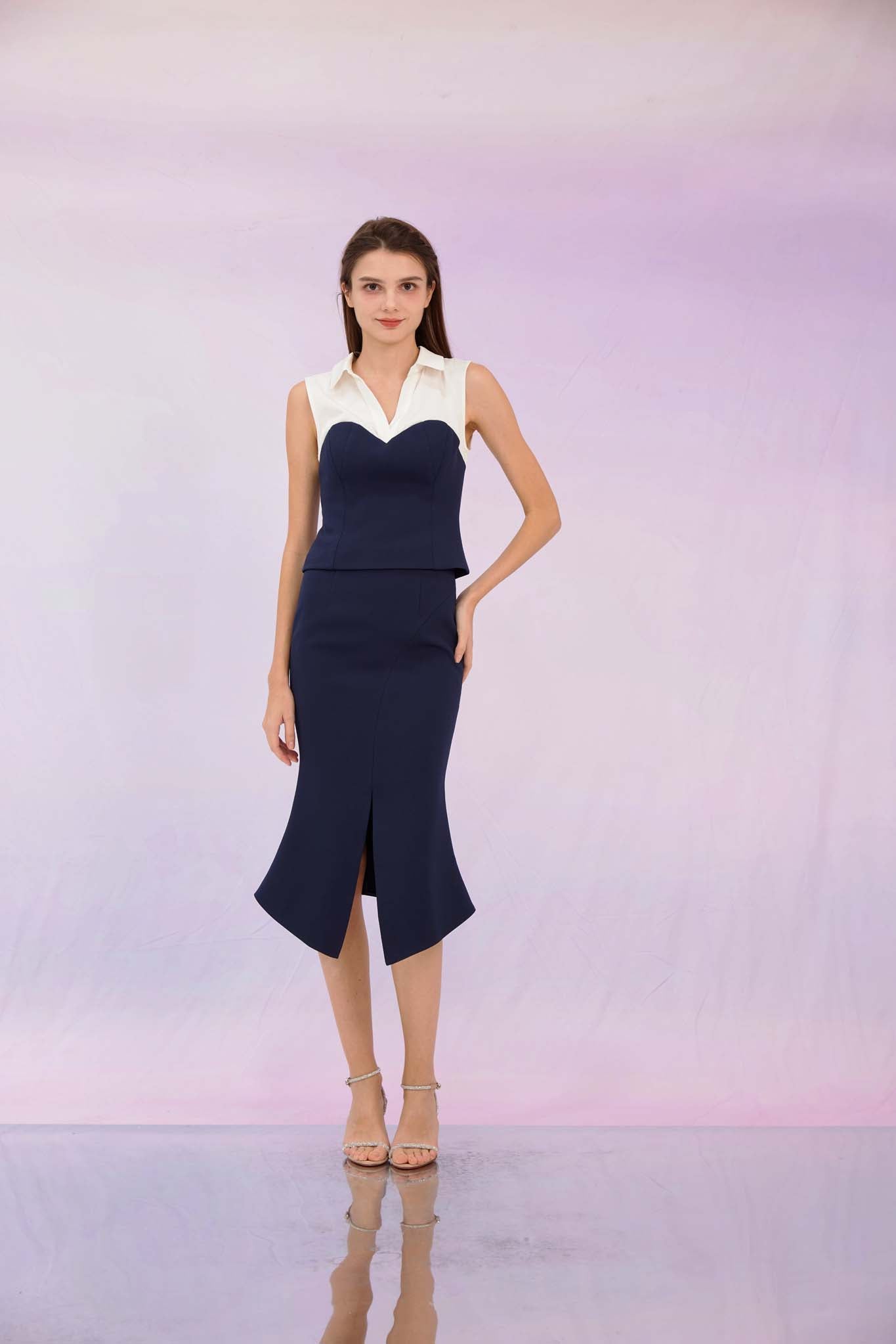 Geralynn Navy Sleeveless Top