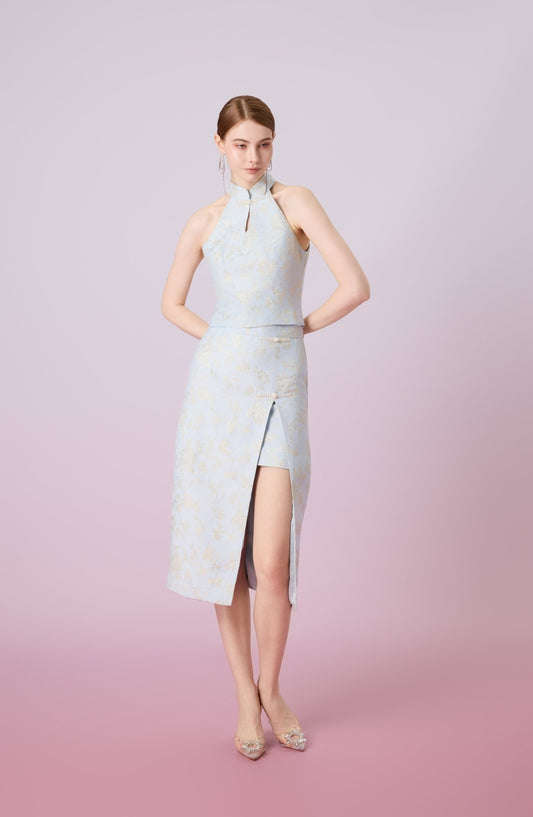 Jineva Light Blue Jacquard Skirt - Nimisski