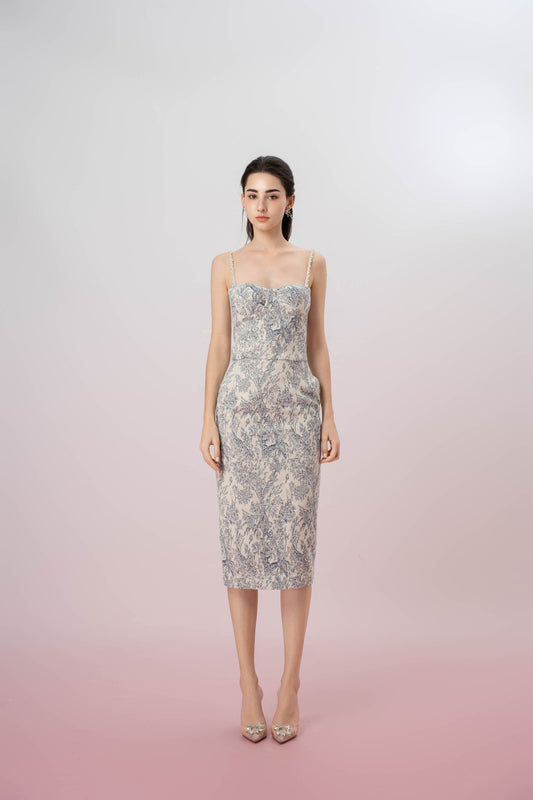 Gabrila Off White Denim Print Bustier Top - Nimisski