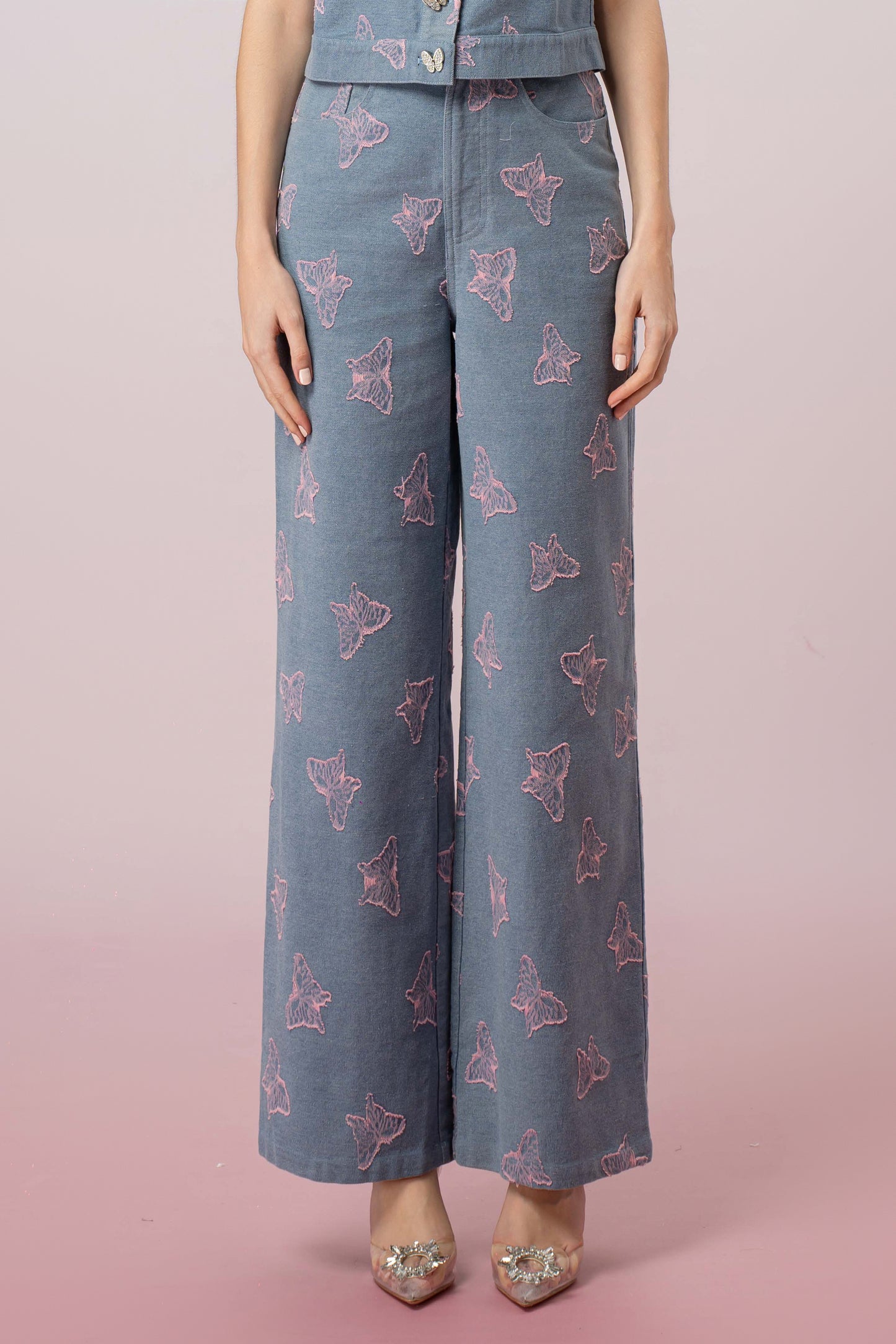Geerda Pink Butterfly Blue Denim Jeans