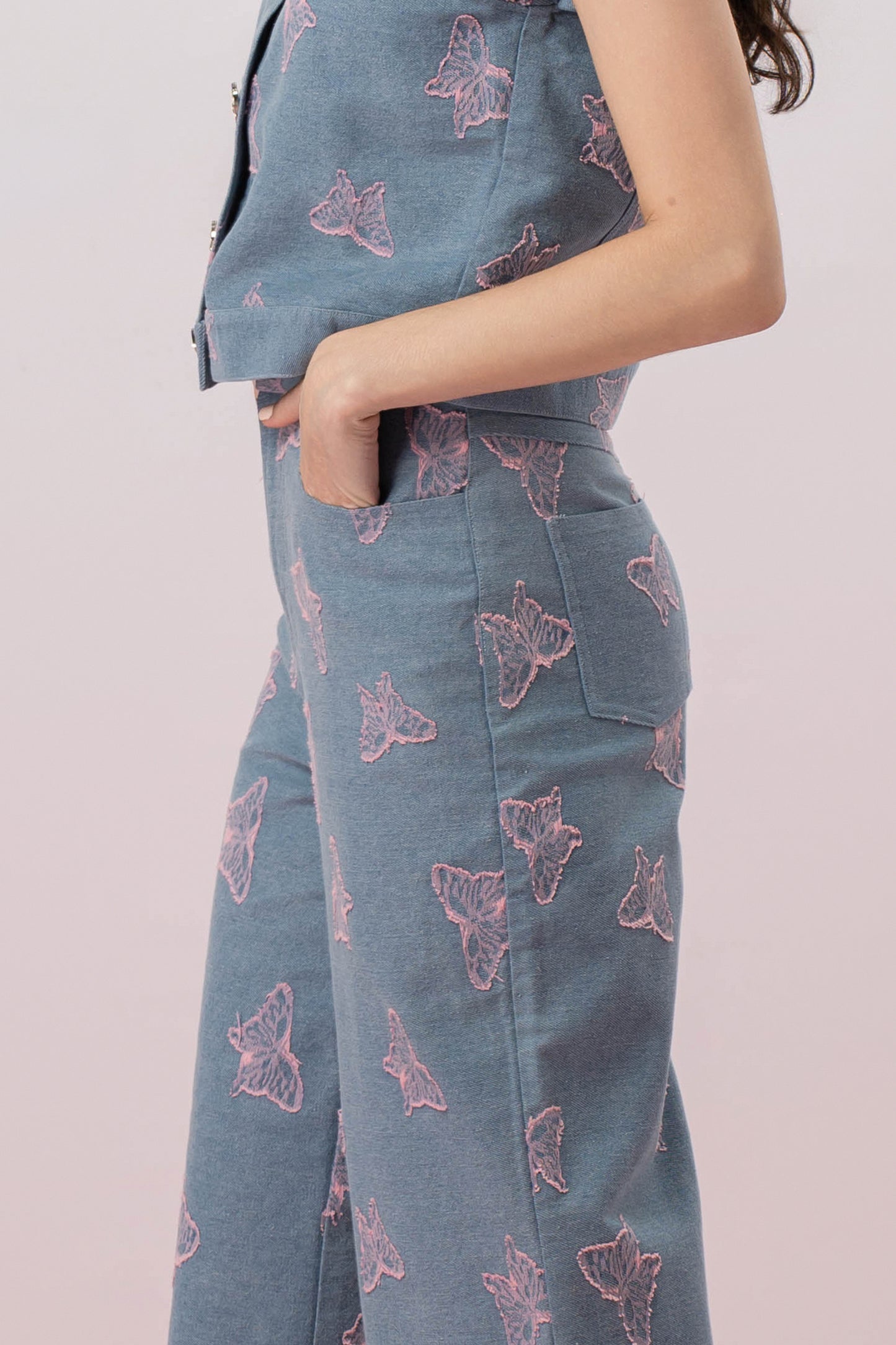 Geerda Pink Butterfly Blue Denim Jeans