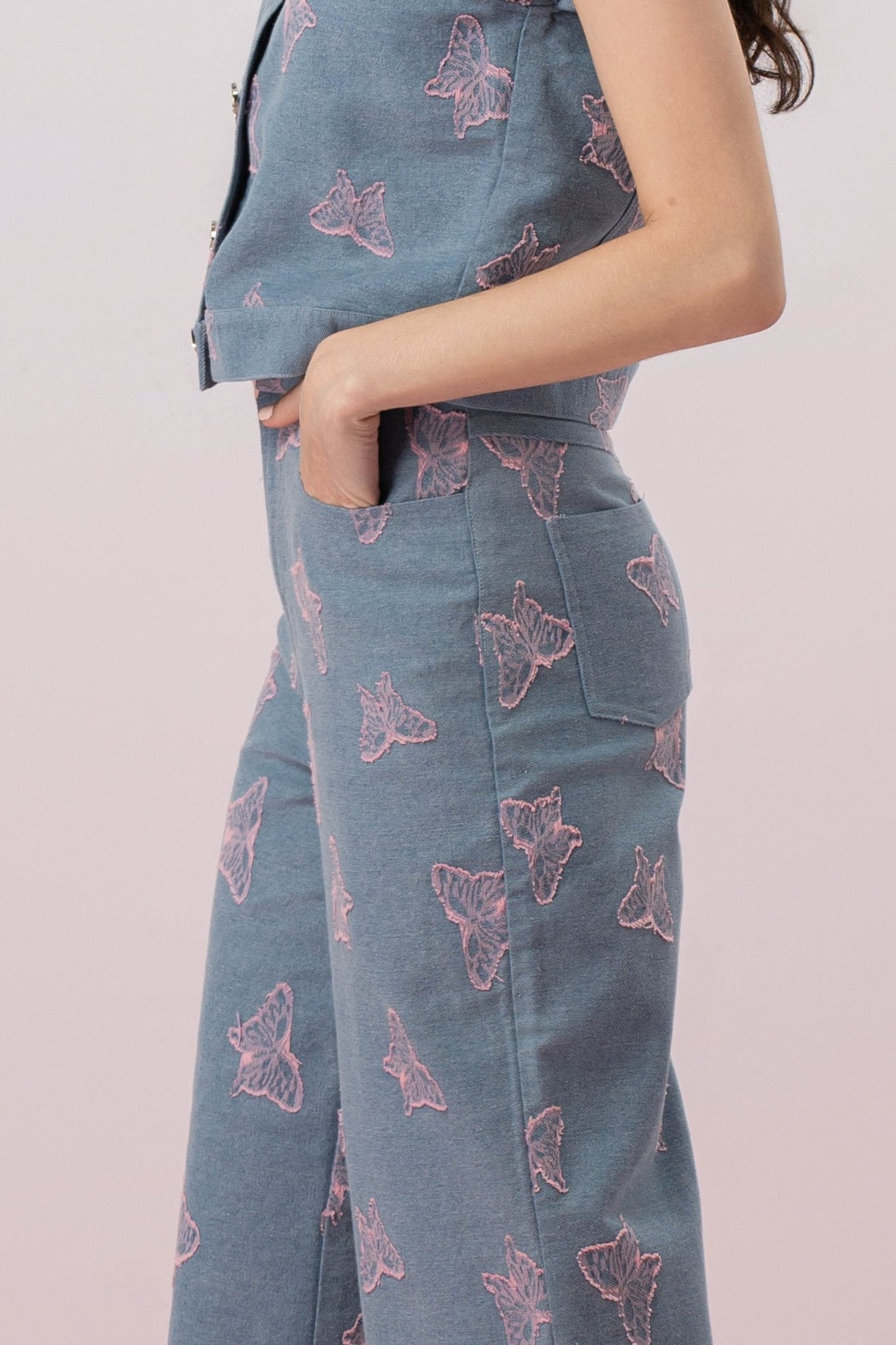 Geerda Pink Butterfly Blue Denim Jeans - Nimisski