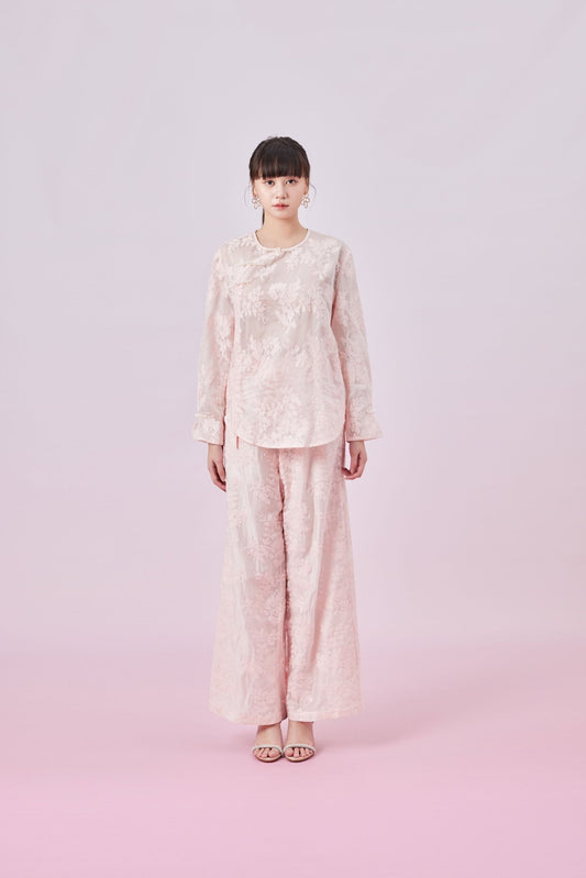 Galyena Pink Emboss Chinese Top - Nimisski