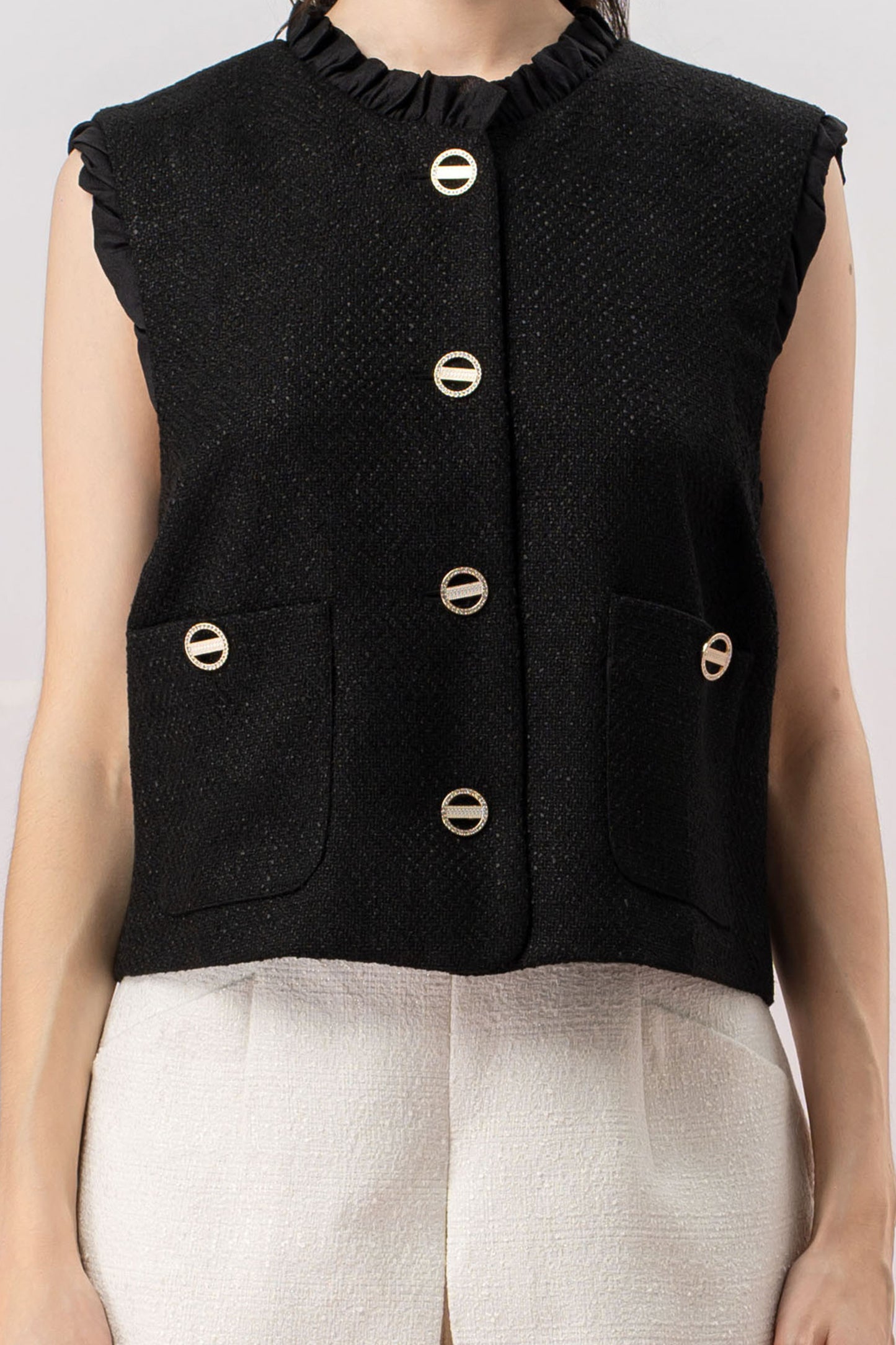 Ghislaine Black Tweed Sleeveless Top