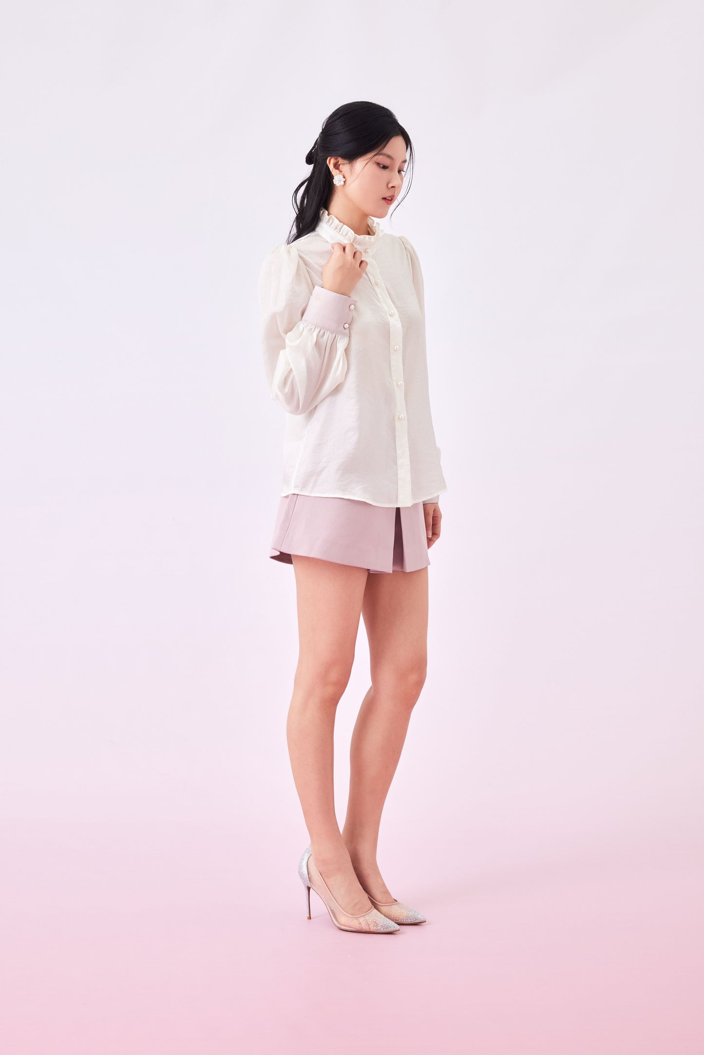 Gabrina Cream Ruffle Collar Long Sleeve Top