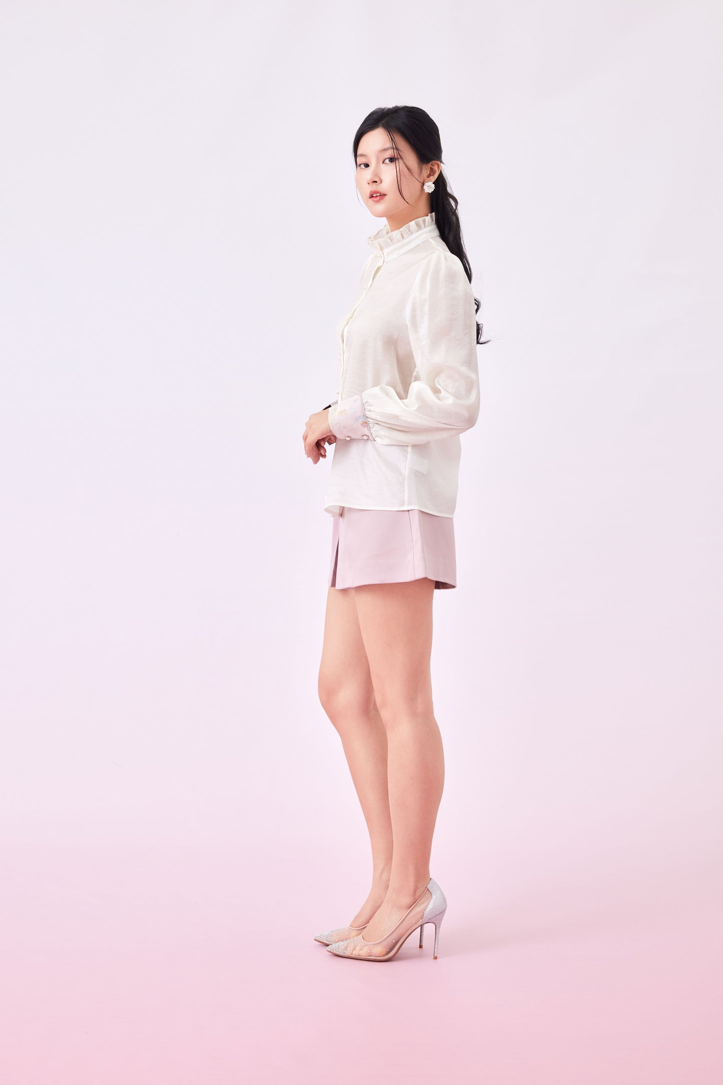Gabrina Cream Ruffle Collar Long Sleeve Top