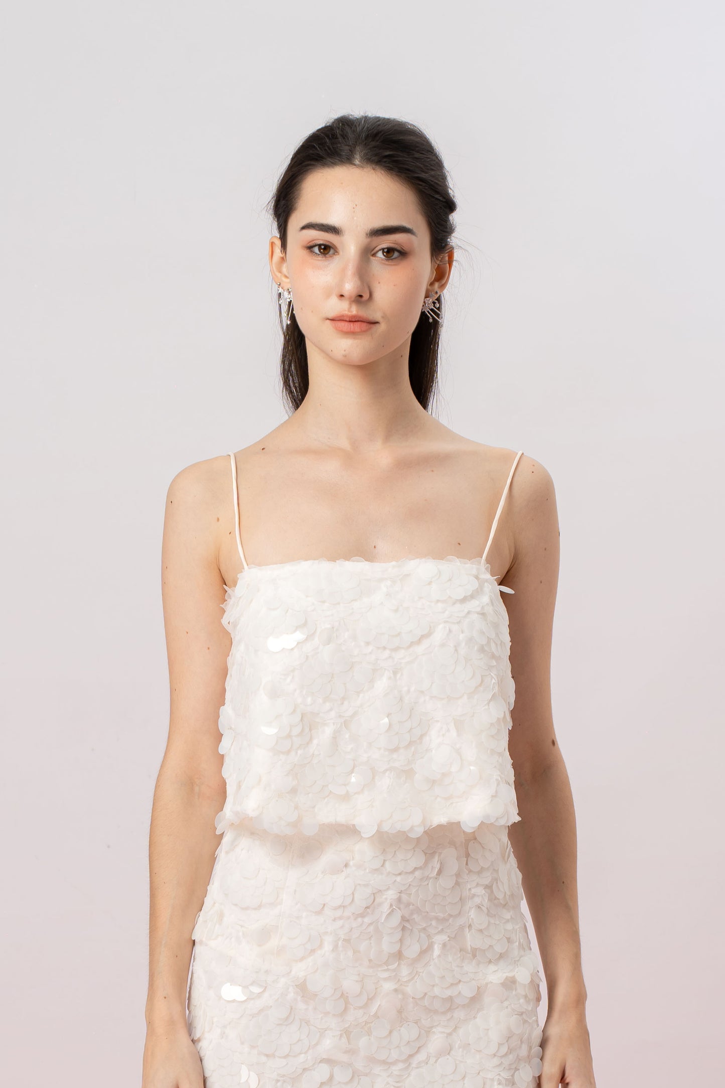 Gabriellen White Sequins Spaghetti Top