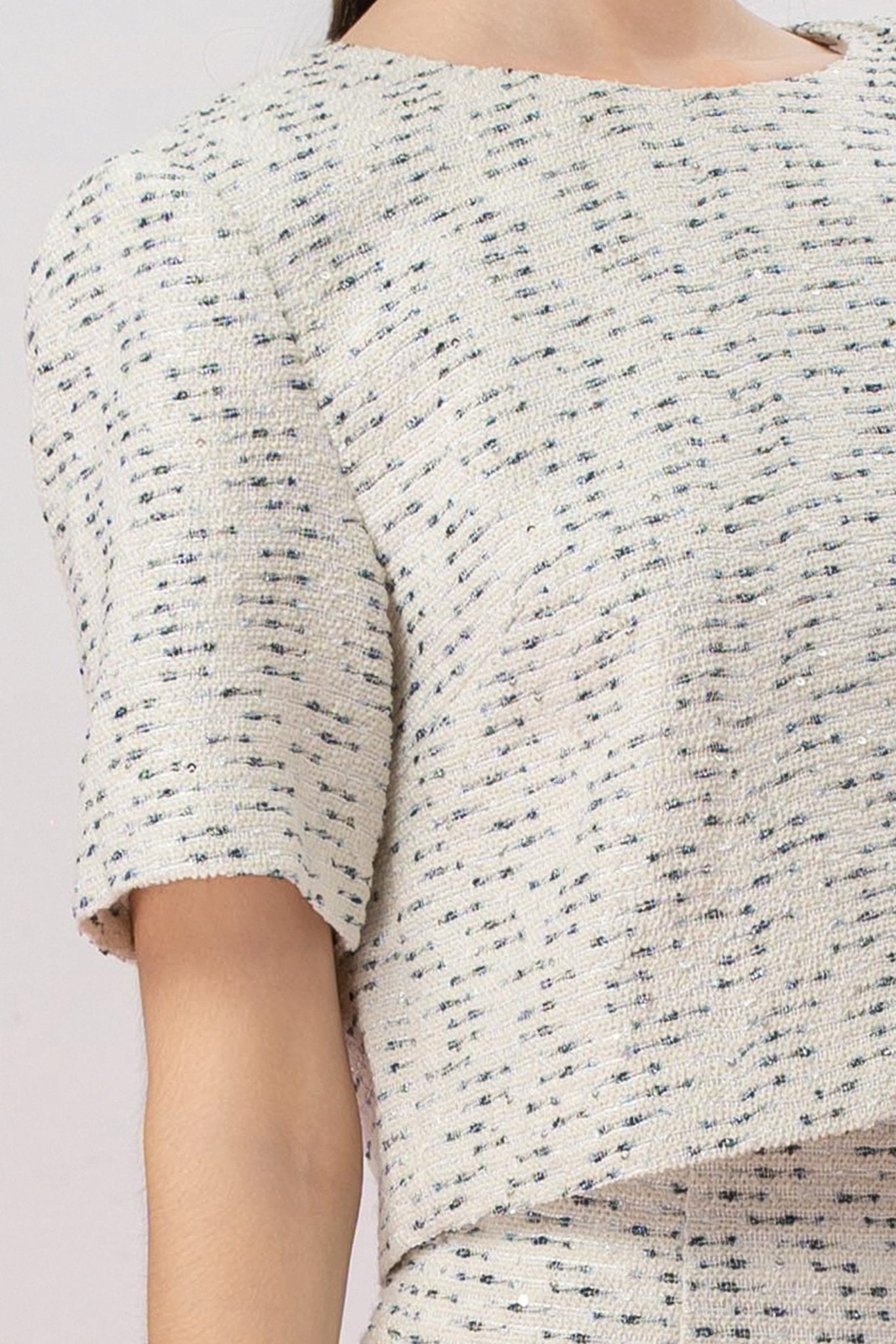 Gaylla White Tweed Short Sleeve Top - Nimisski
