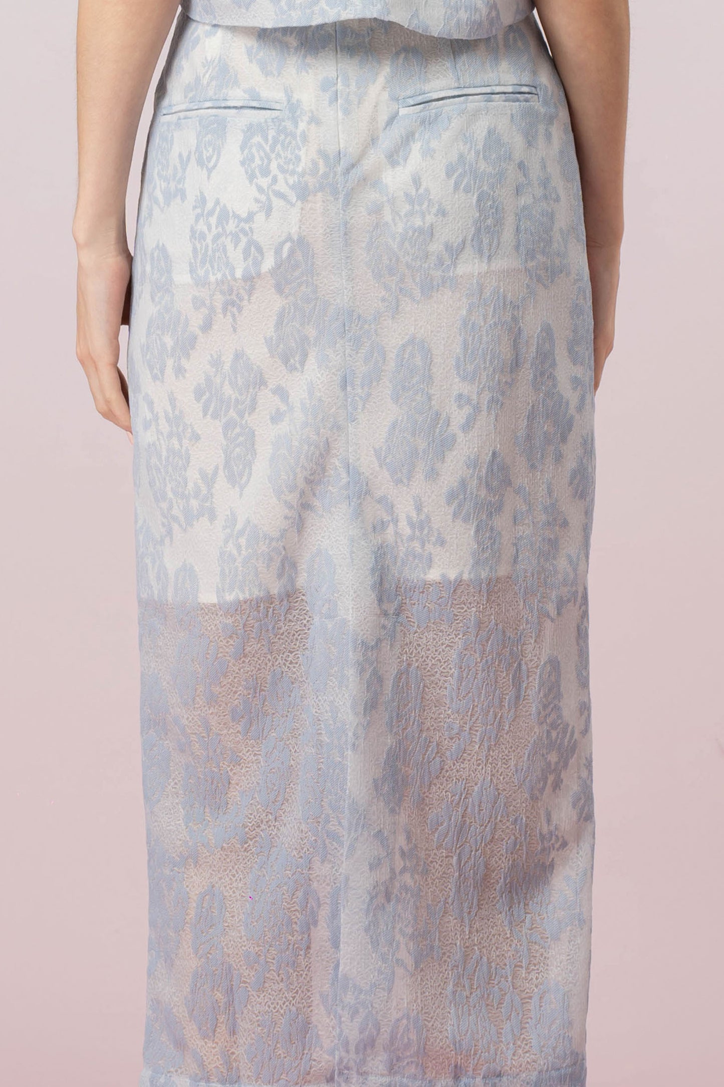 Gaylla Light Blue Rose Print Pencil Skirt