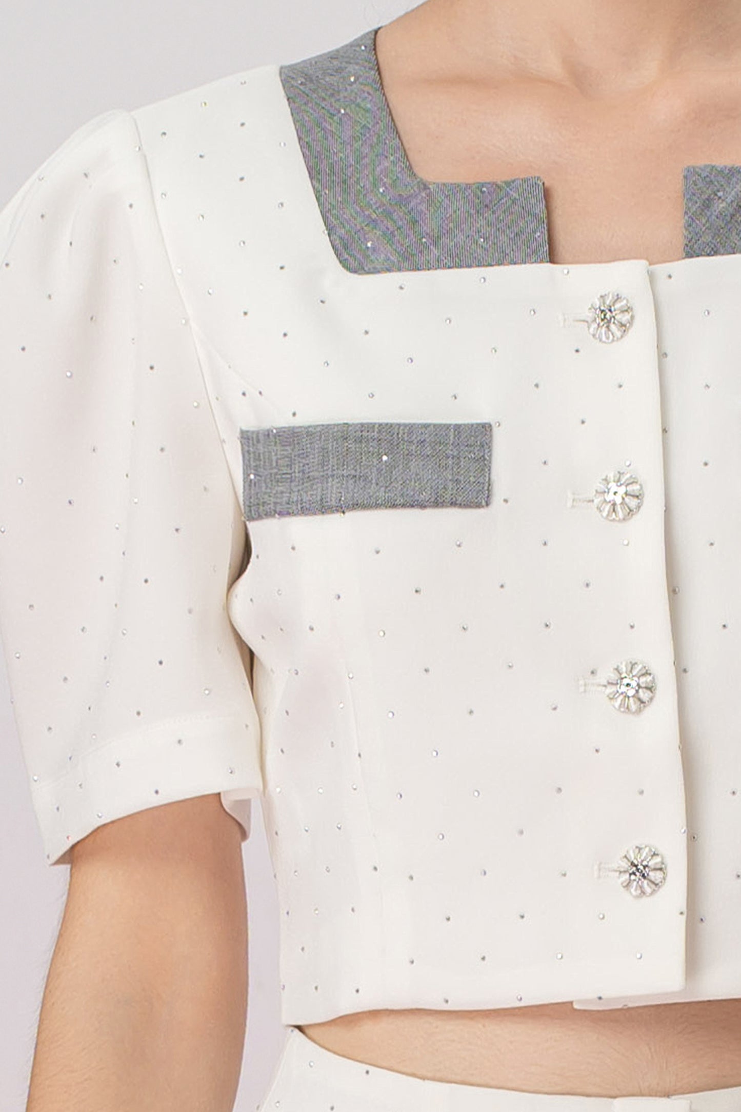 Ganah Twinkle White Square Neckline Top