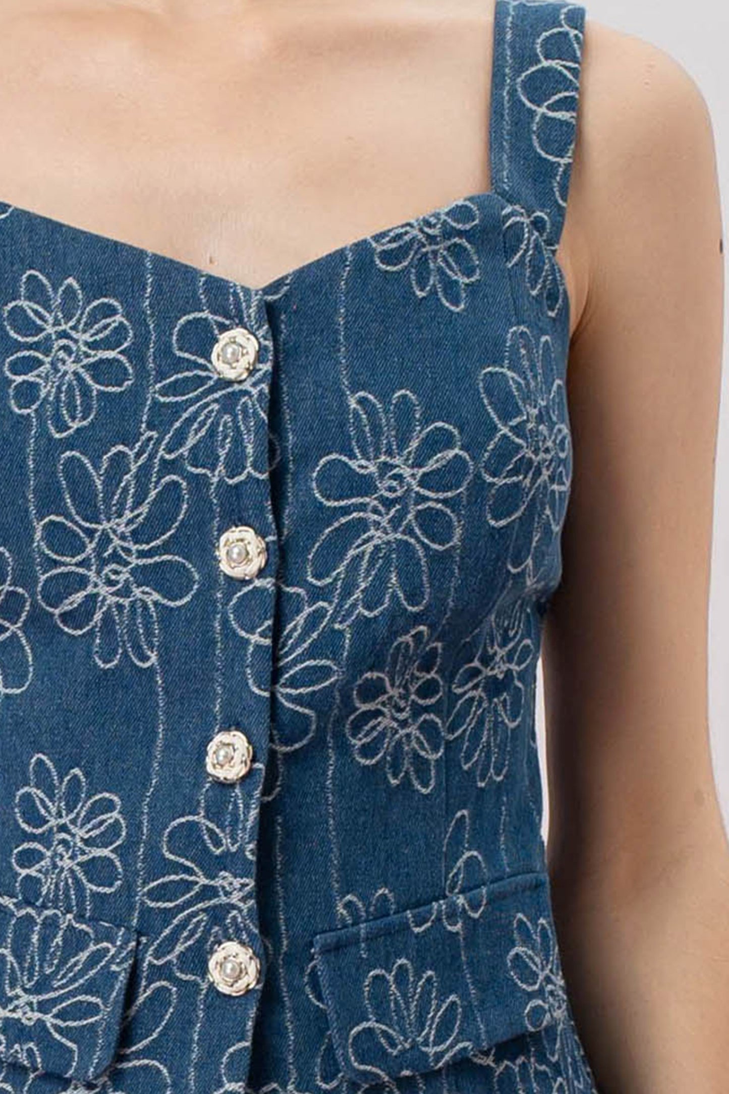 Gaybriel Blue Denim With Floral Embroidery Top