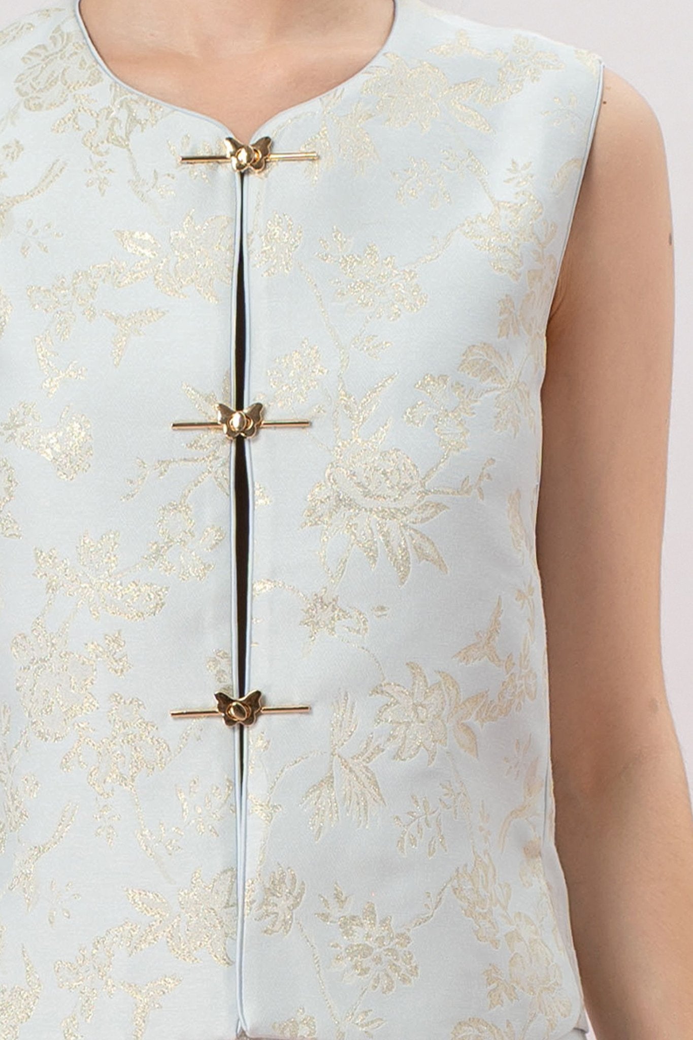 Gabrina Light Blue Butterfly Knot Sleeveless Jacket - Nimisski