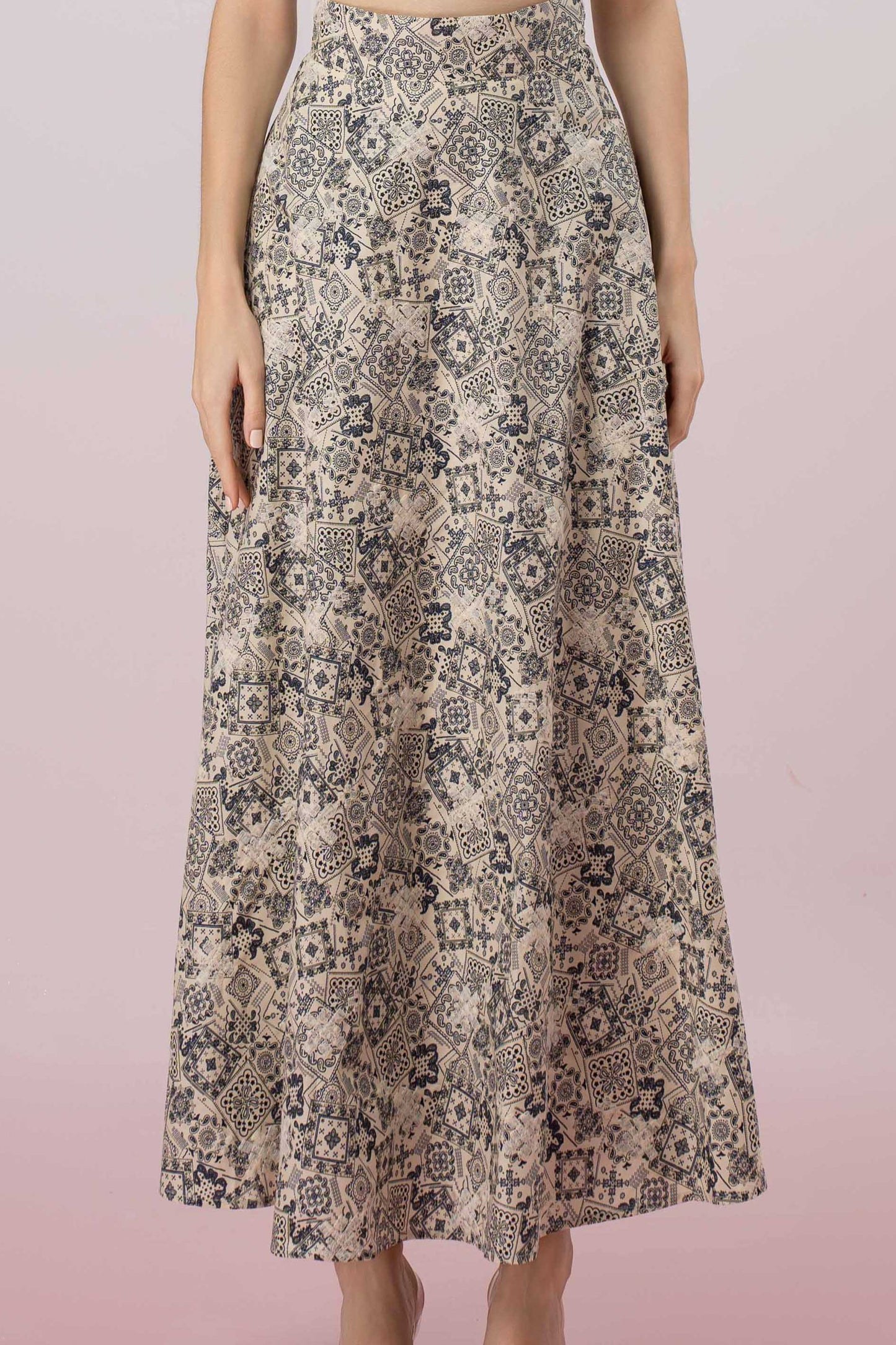 Geah Navy Print In White A-Line Skirt