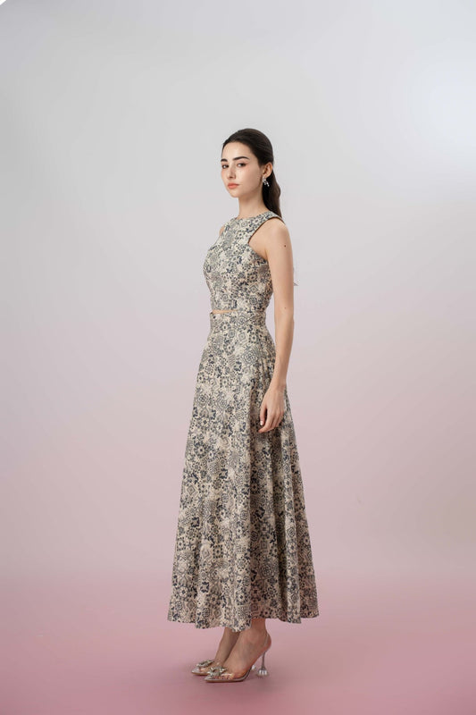 Geah Navy Print In White A - Line Skirt - Nimisski