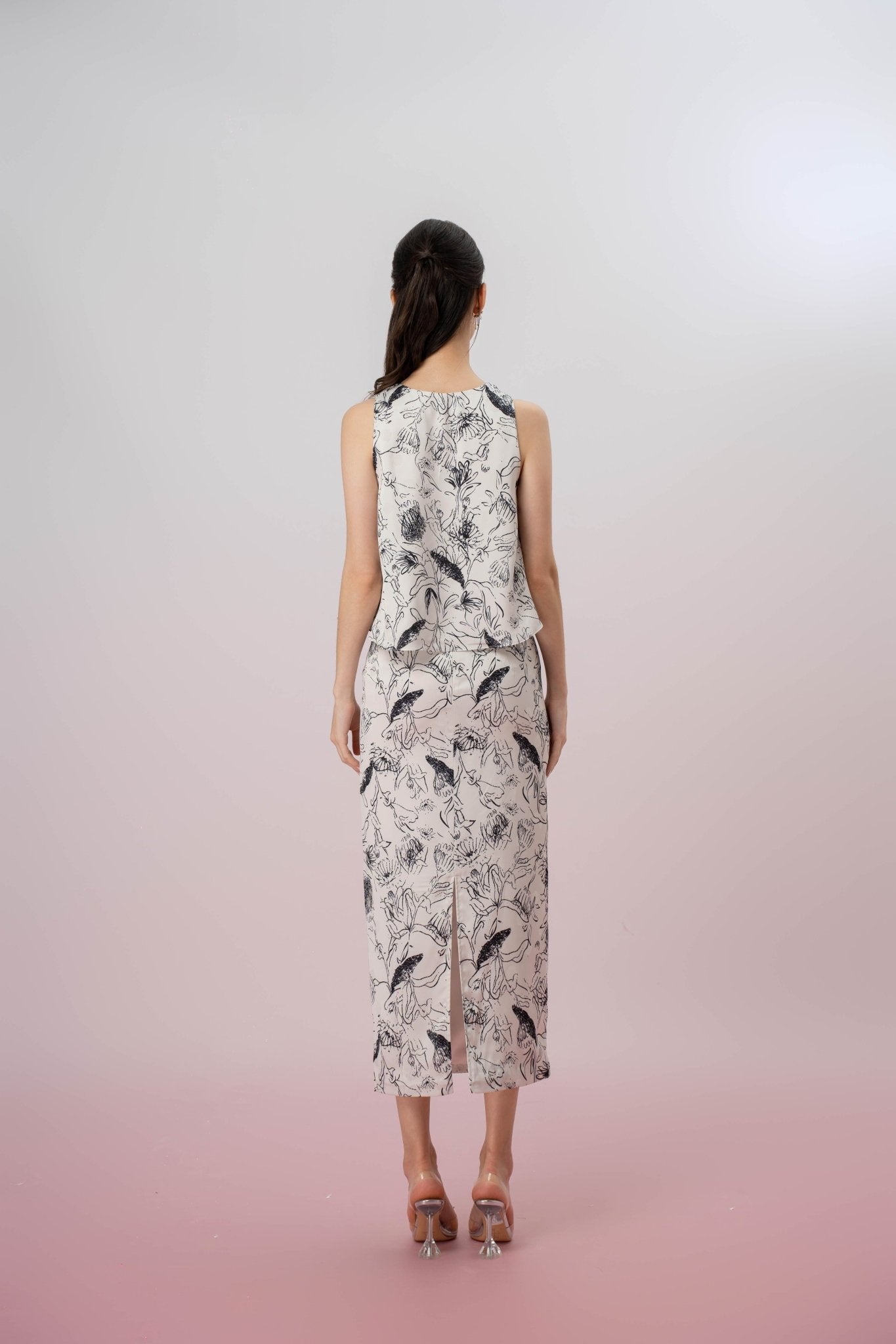 Jacalynn Black Print In White Straight Skirt - Nimisski