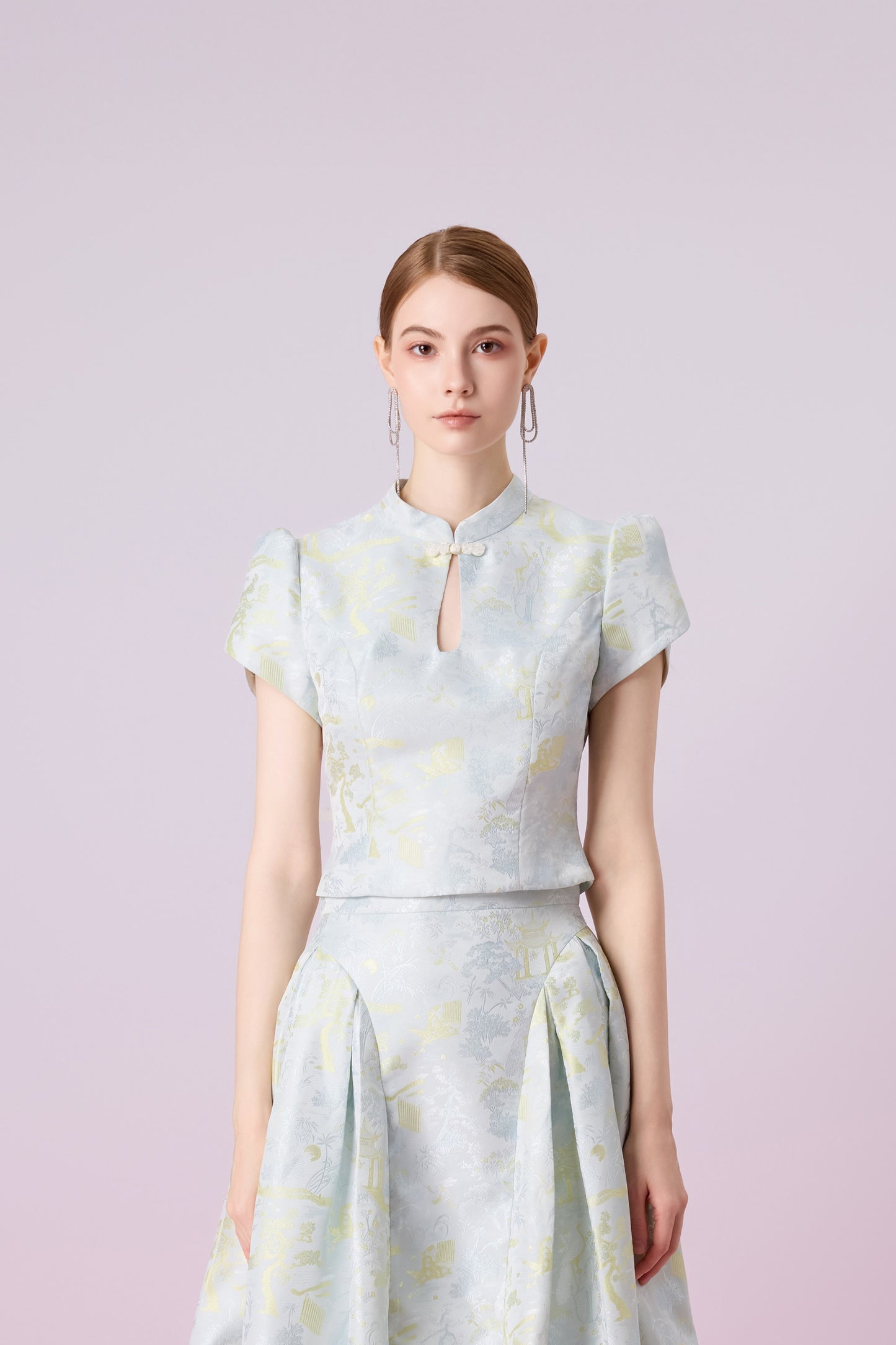 Josette Green Puffy Sleeve Cheongsam Top