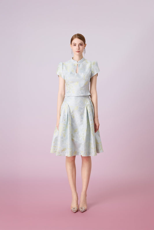 Josette Green Puffy Sleeve Cheongsam Top - Nimisski