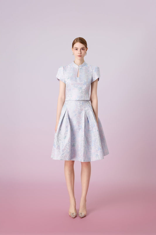 Josette Purple Puffy Sleeve Cheongsam Top - Nimisski