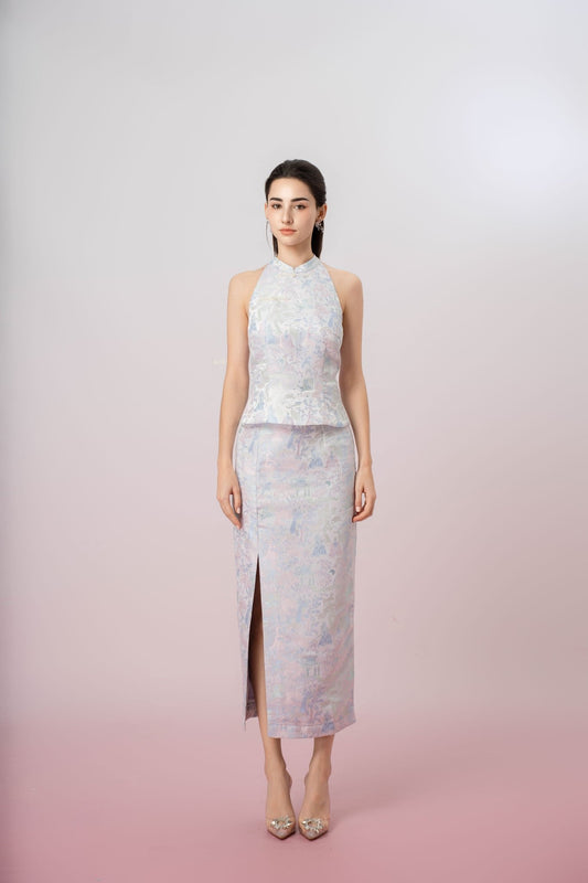 Jineeva Blue Sleeveless Cheongsam Top - Nimisski