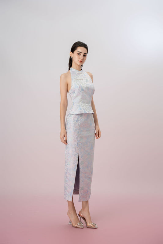 Jineeva Blue Side Split Midi Skirt - Nimisski