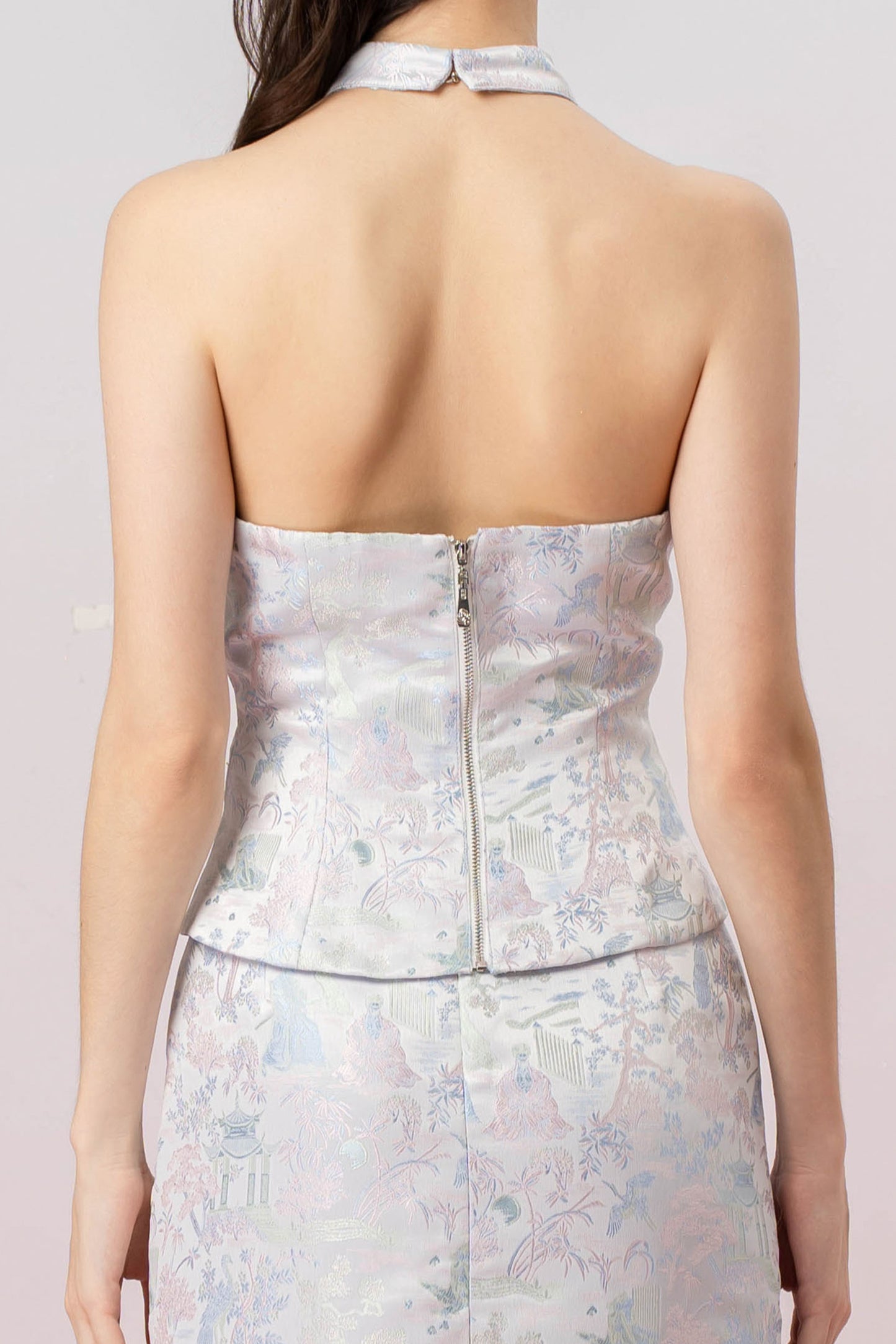 Jineeva Blue Sleeveless Cheongsam Top
