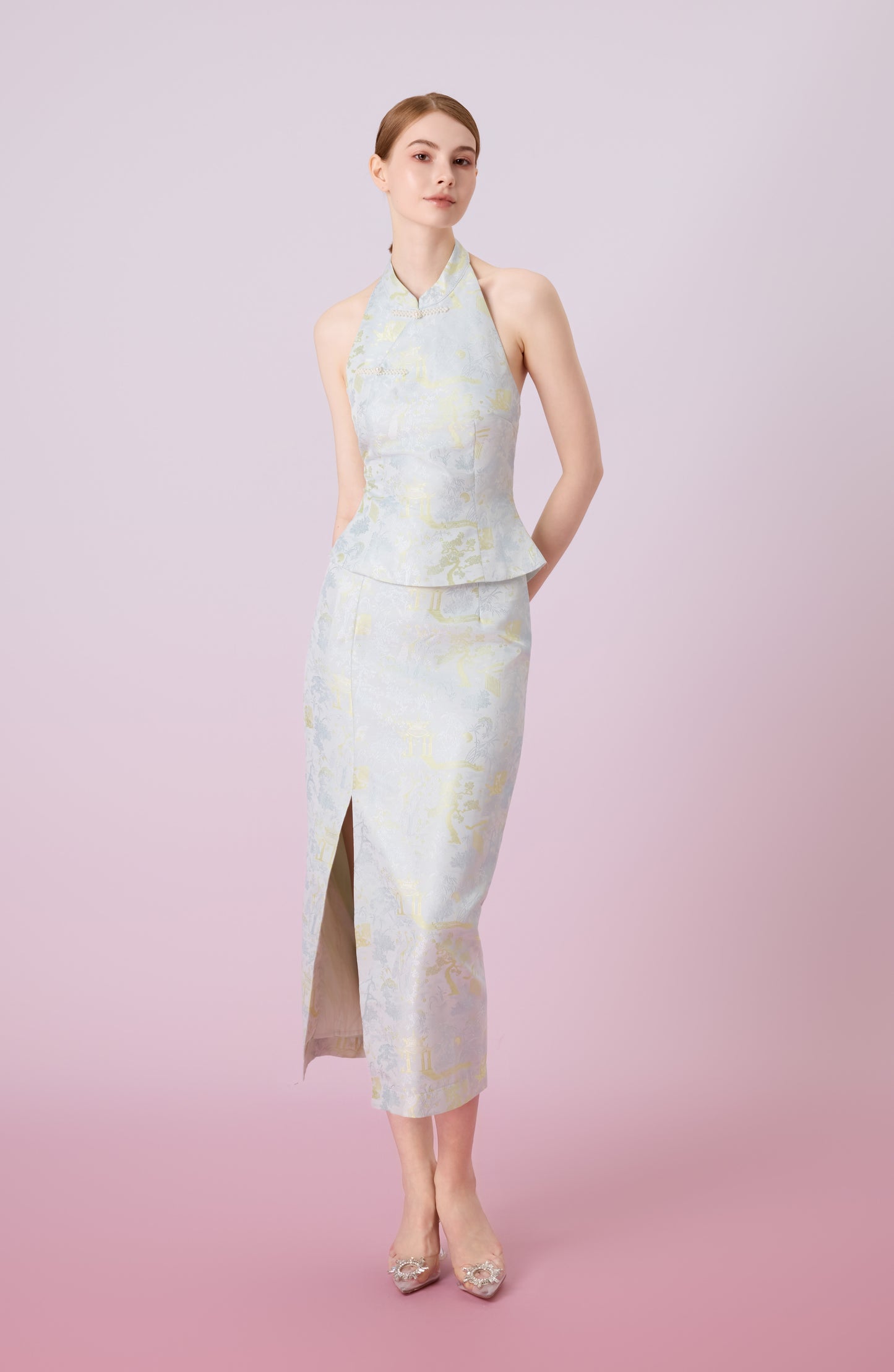 Jineeva Green Sleeveless Cheongsam Top
