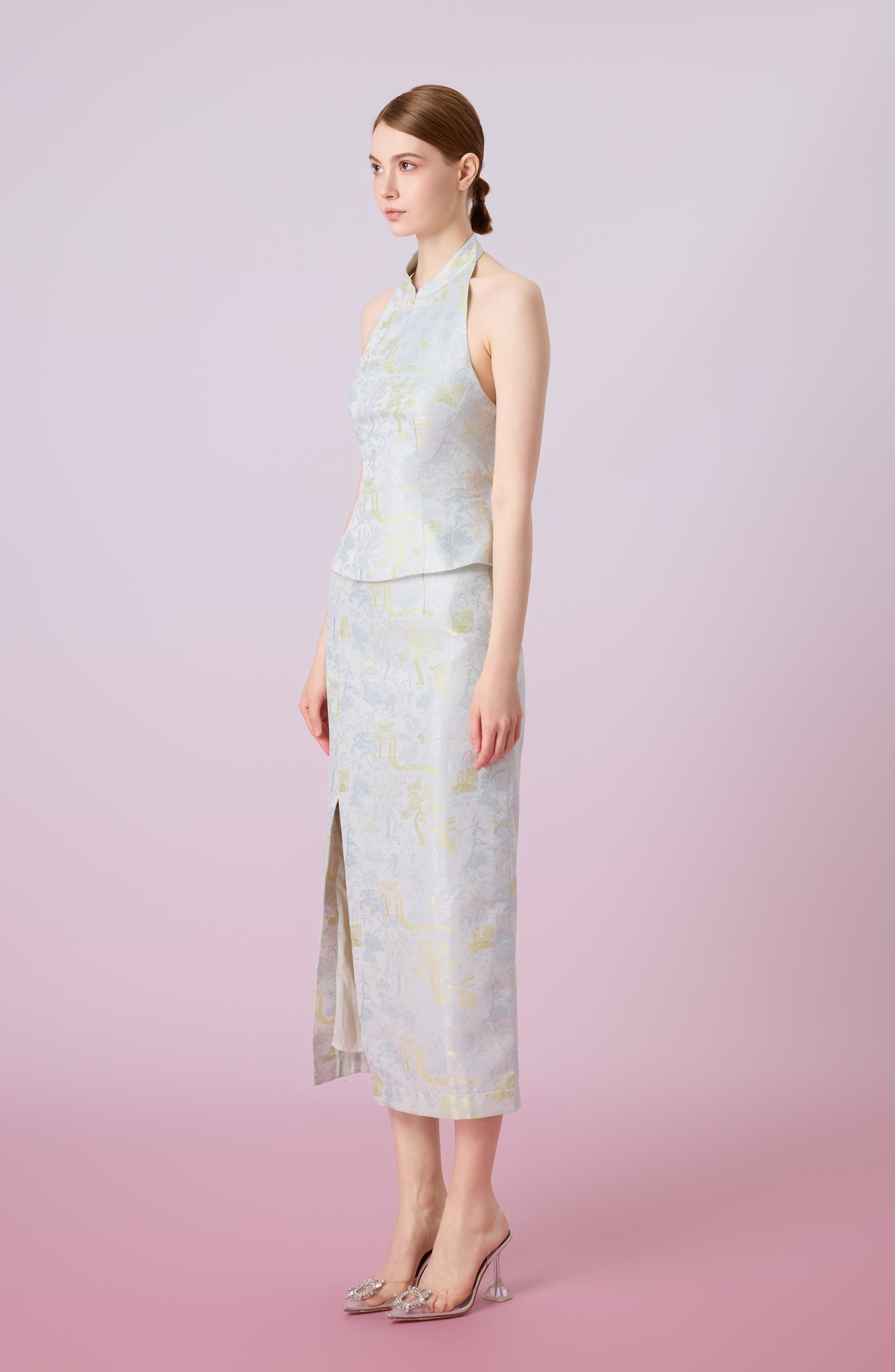 Jineeva Green Side Split Midi Skirt