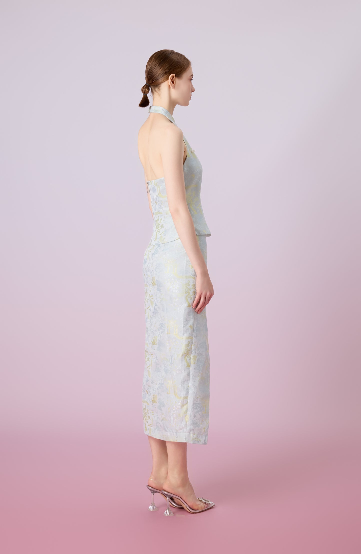 Jineeva Green Sleeveless Cheongsam Top