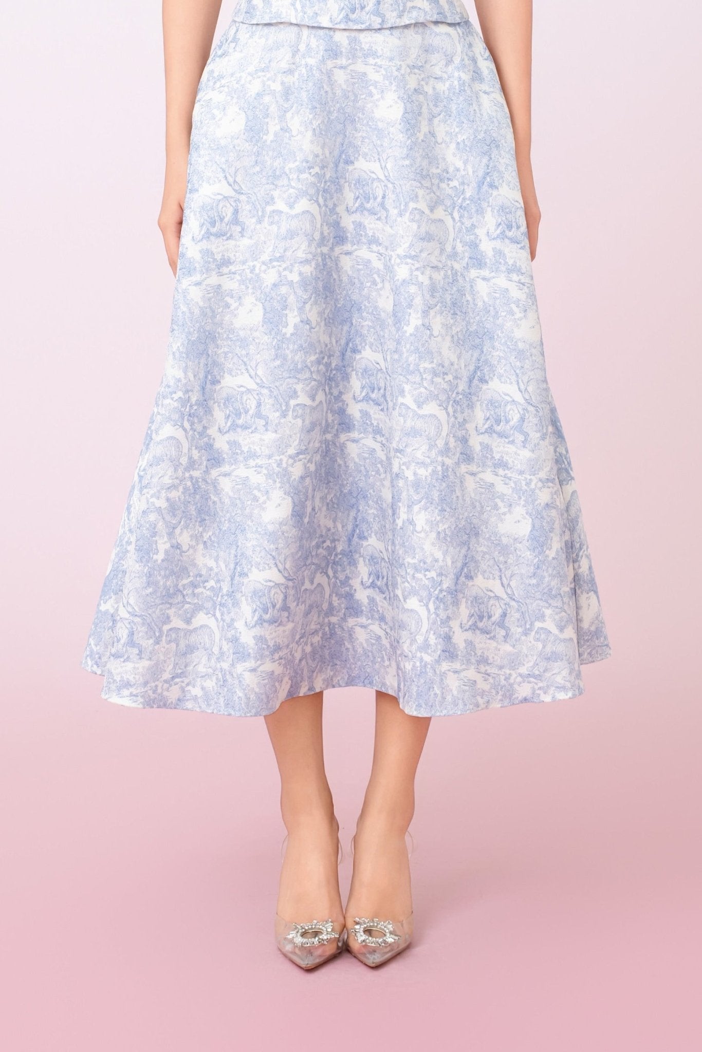 Giuseppina Blue Animal Print In White A - Line Skirt - Nimisski